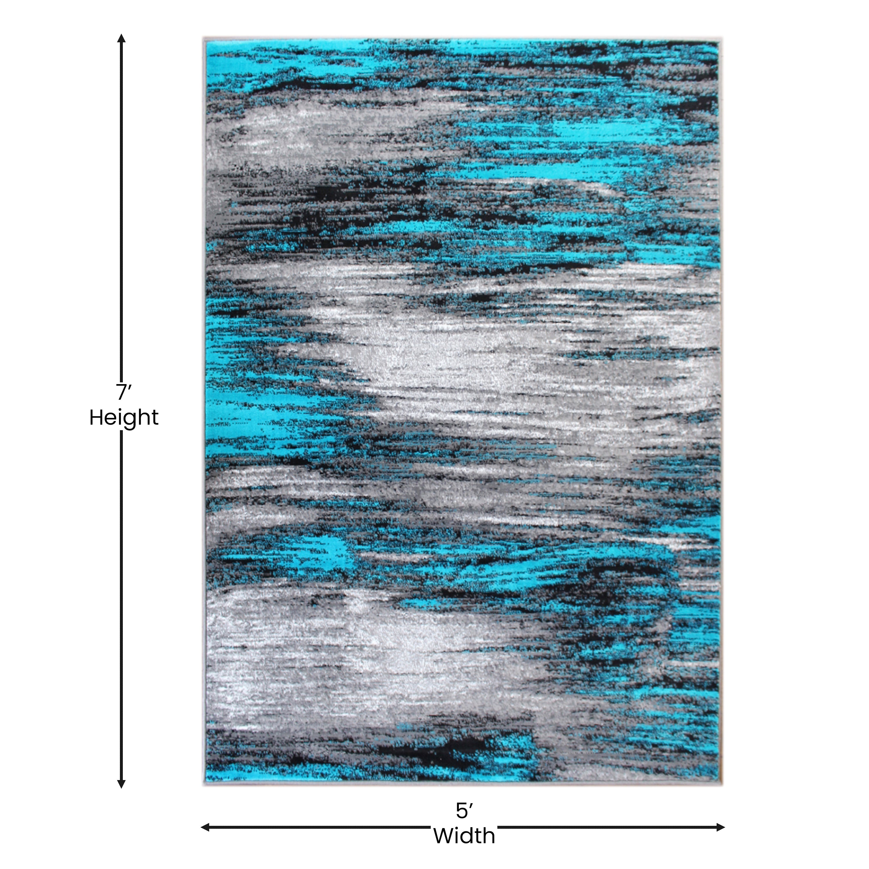 Rylan Collection 5' x 7' Turquoise Scraped Design Area Rug - Olefin Rug with Jute Backing - Living Room, Bedroom, Entryway