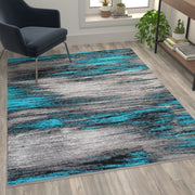 Rylan Collection 5' x 7' Turquoise Scraped Design Area Rug - Olefin Rug with Jute Backing - Living Room, Bedroom, Entryway