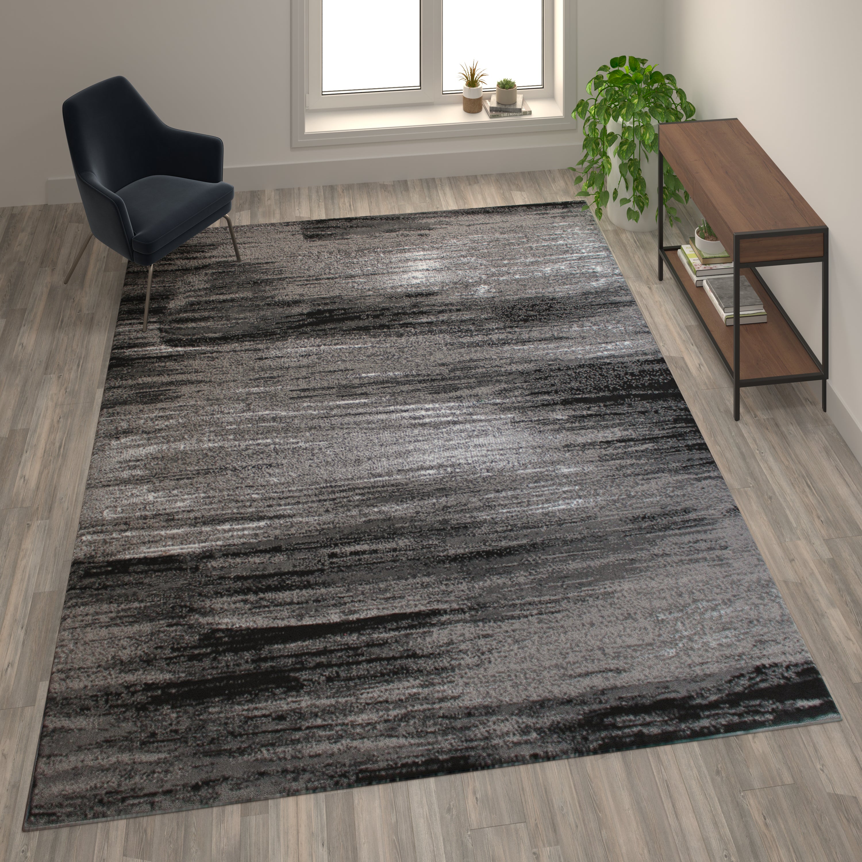 Rylan Collection 6' x 9' Gray Scraped Design Area Rug - Olefin Rug with Jute Backing - Living Room, Bedroom, Entryway