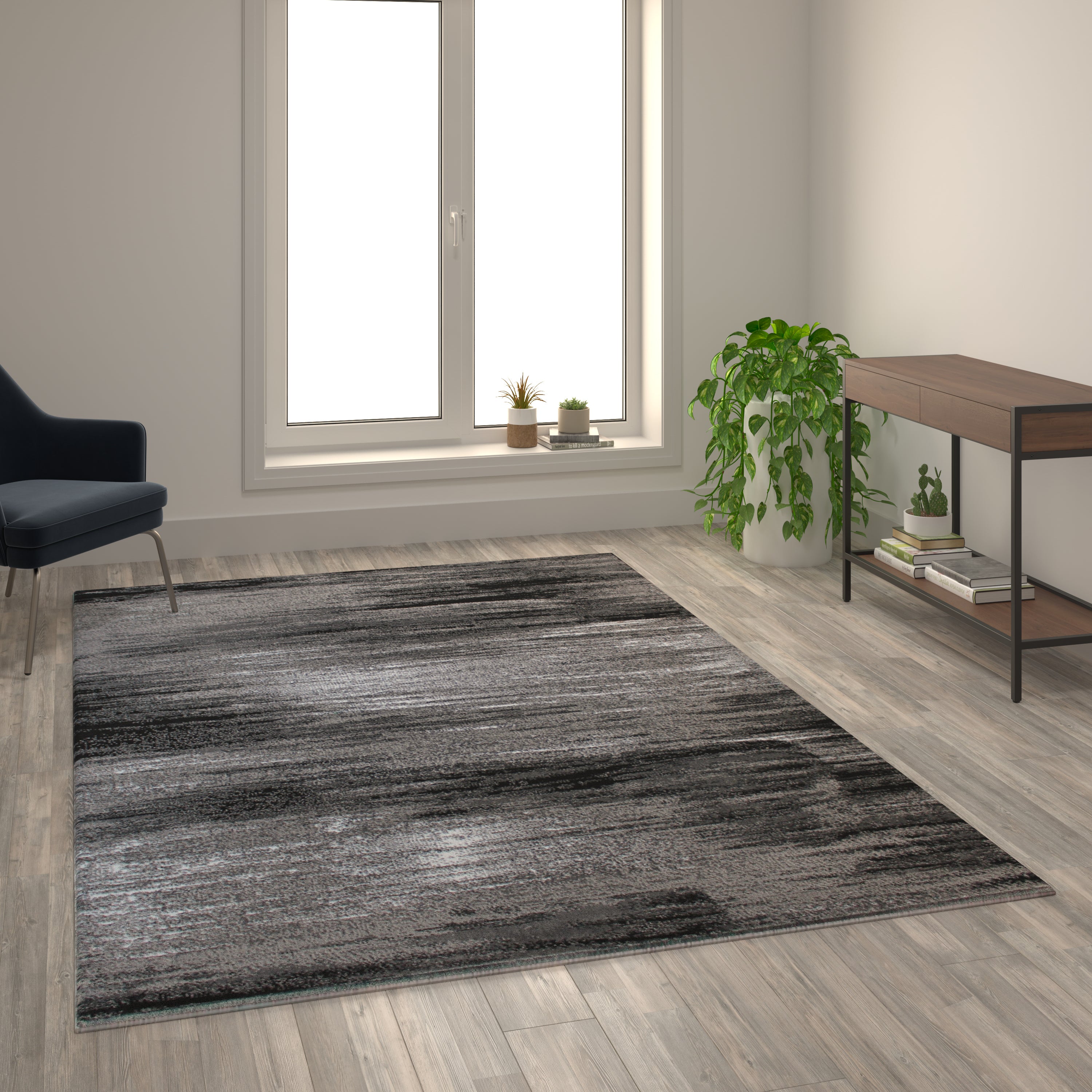 Rylan Collection 6' x 9' Gray Scraped Design Area Rug - Olefin Rug with Jute Backing - Living Room, Bedroom, Entryway