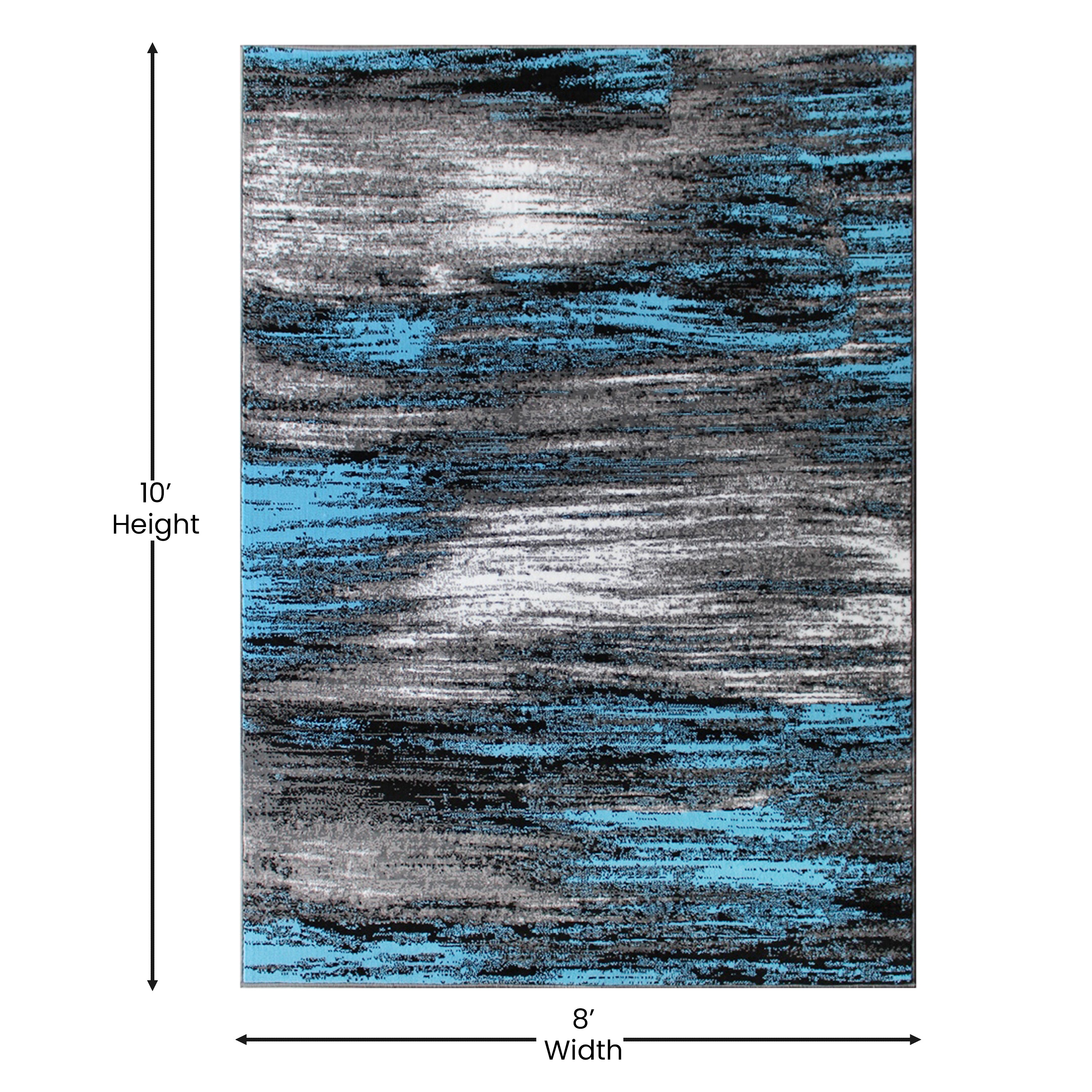 Rylan Collection 8' x 10' Blue Scraped Design Area Rug - Olefin Rug with Jute Backing - Living Room, Bedroom, Entryway