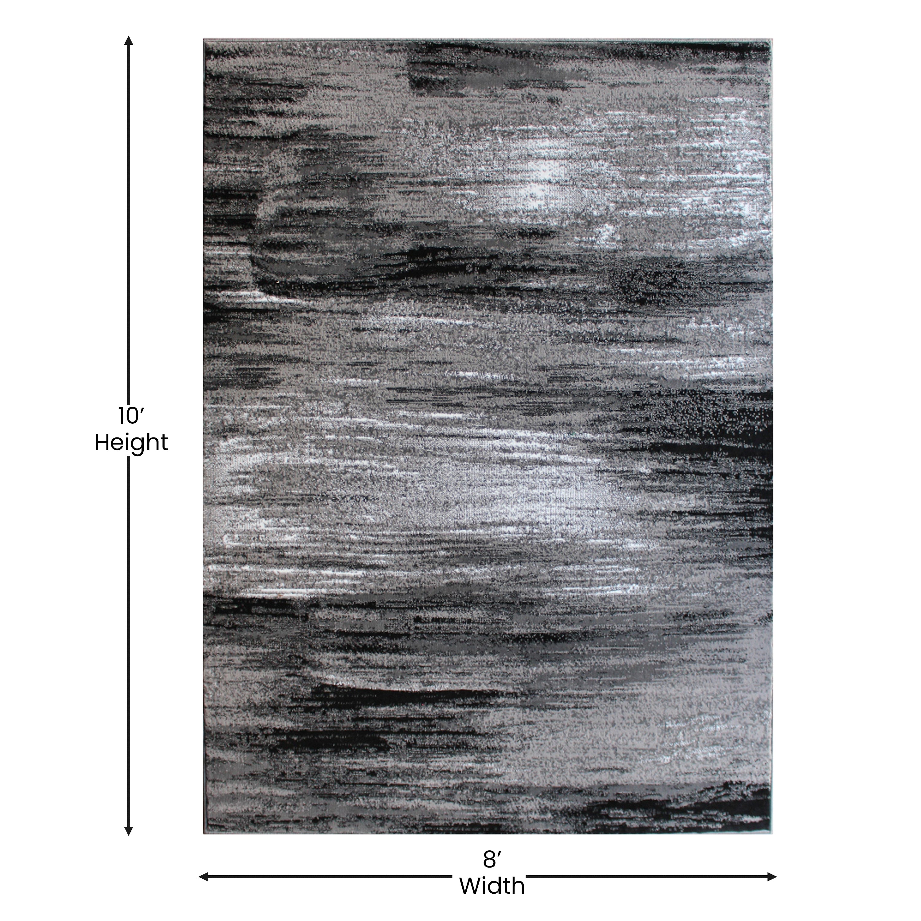 Rylan Collection 8' x 10' Gray Scraped Design Area Rug - Olefin Rug with Jute Backing - Living Room, Bedroom, Entryway