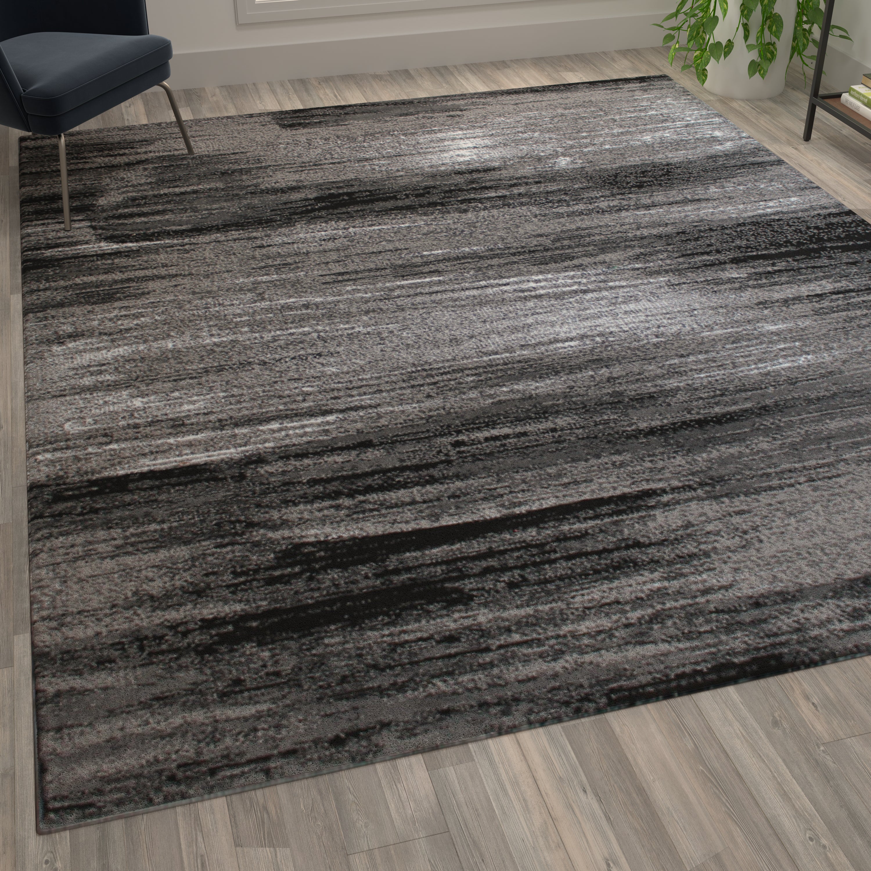 Rylan Collection 8' x 10' Gray Scraped Design Area Rug - Olefin Rug with Jute Backing - Living Room, Bedroom, Entryway
