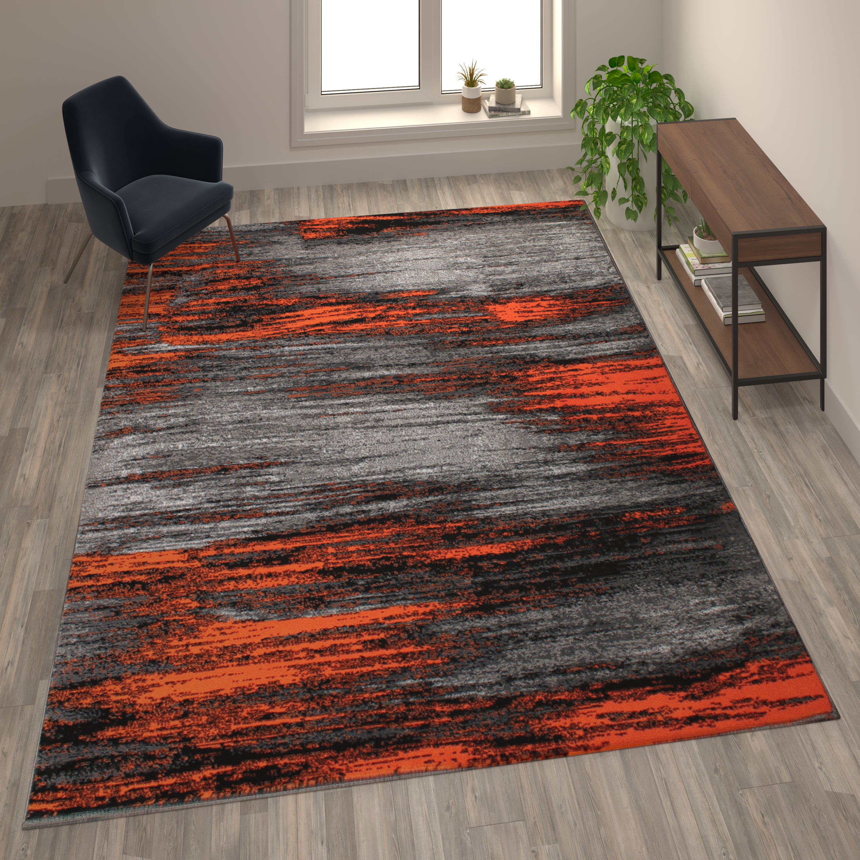Rylan Collection 8' x 10' Orange Scraped Design Area Rug - Olefin Rug with Jute Backing - Living Room, Bedroom, Entryway