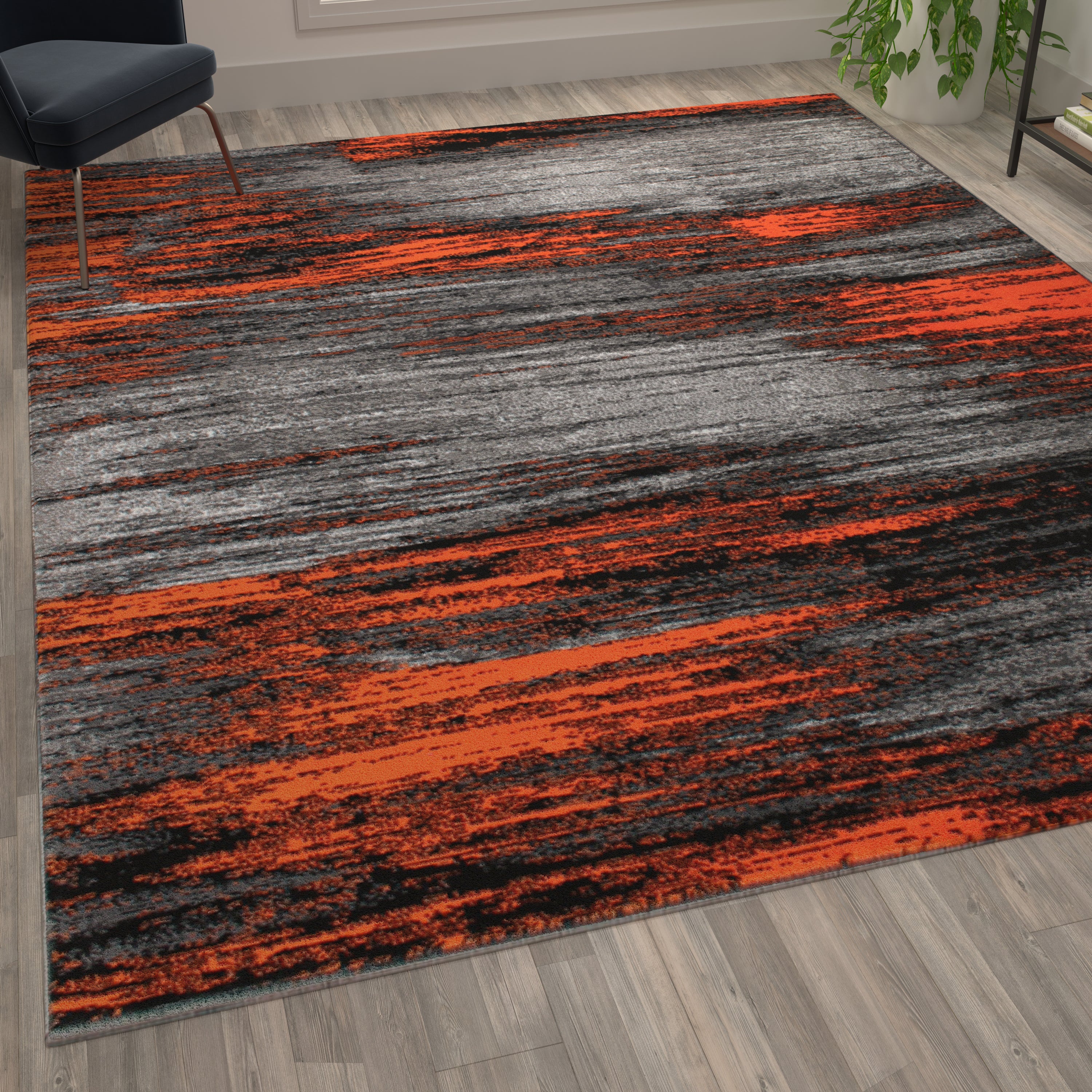 Rylan Collection 8' x 10' Orange Scraped Design Area Rug - Olefin Rug with Jute Backing - Living Room, Bedroom, Entryway