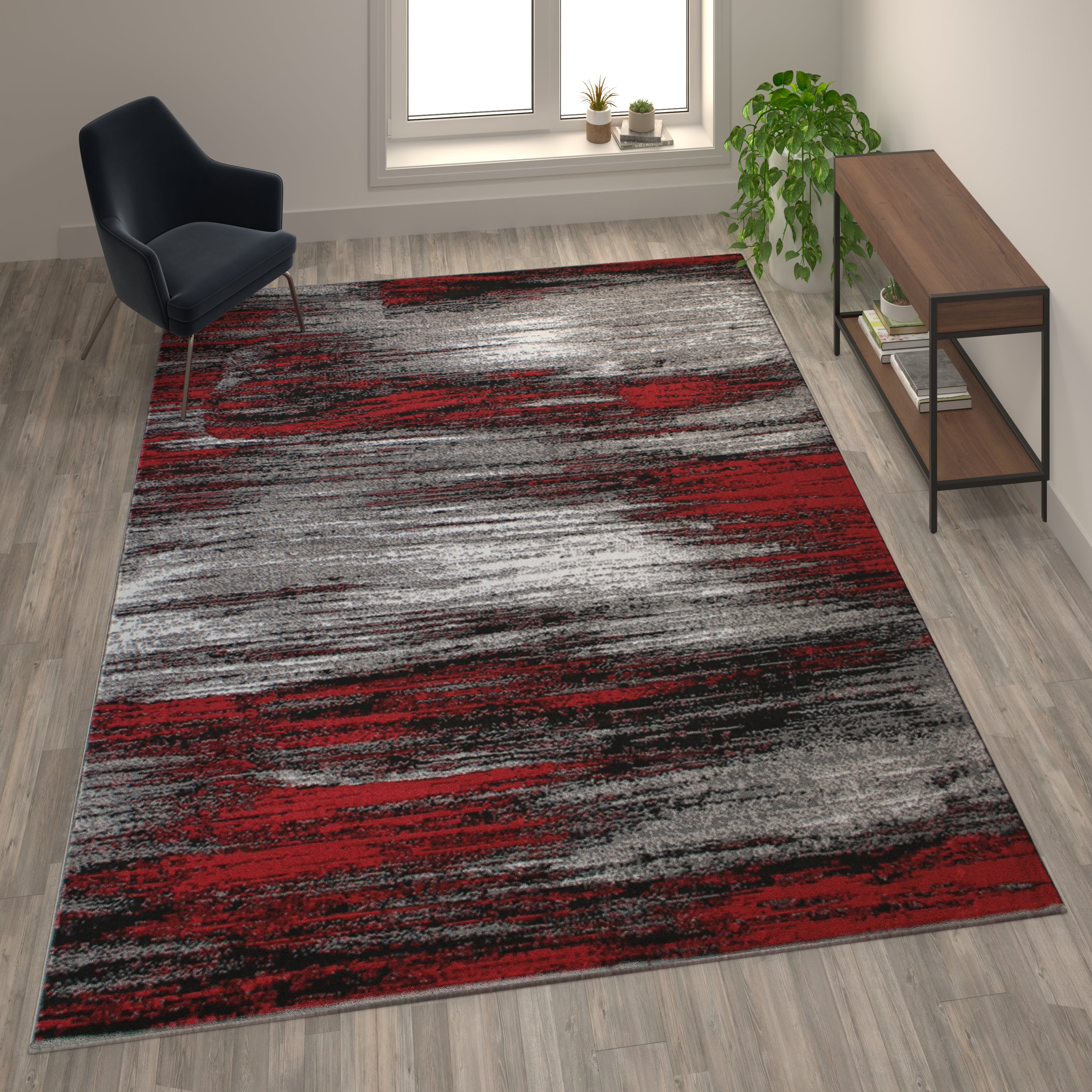 Rylan Collection 8' x 10' Red Scraped Design Area Rug - Olefin Rug with Jute Backing - Living Room, Bedroom, Entryway
