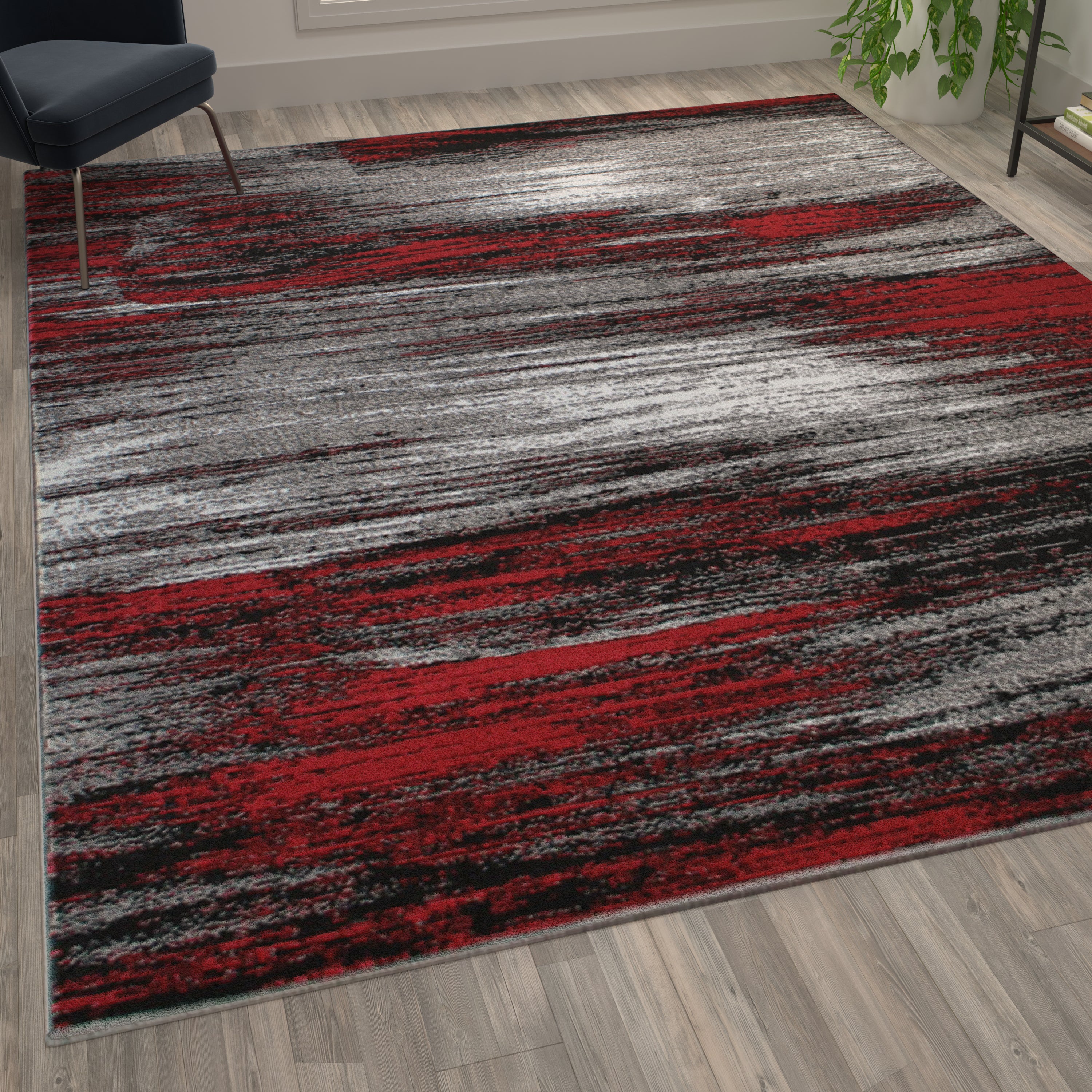 Rylan Collection 8' x 10' Red Scraped Design Area Rug - Olefin Rug with Jute Backing - Living Room, Bedroom, Entryway