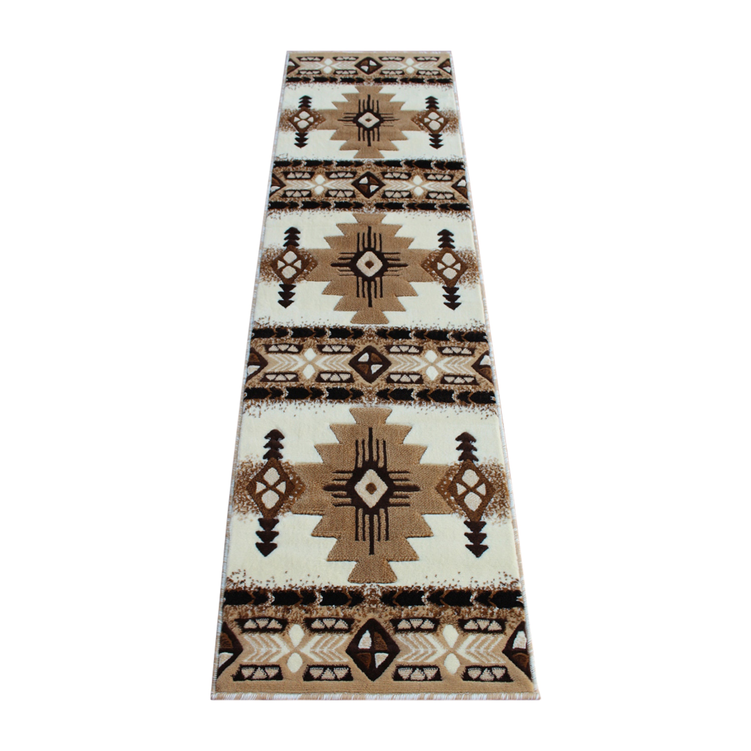 Mohave Collection 2' x 7' Ivory Traditional Southwestern Style Area Rug - Olefin Fibers with Jute Backing