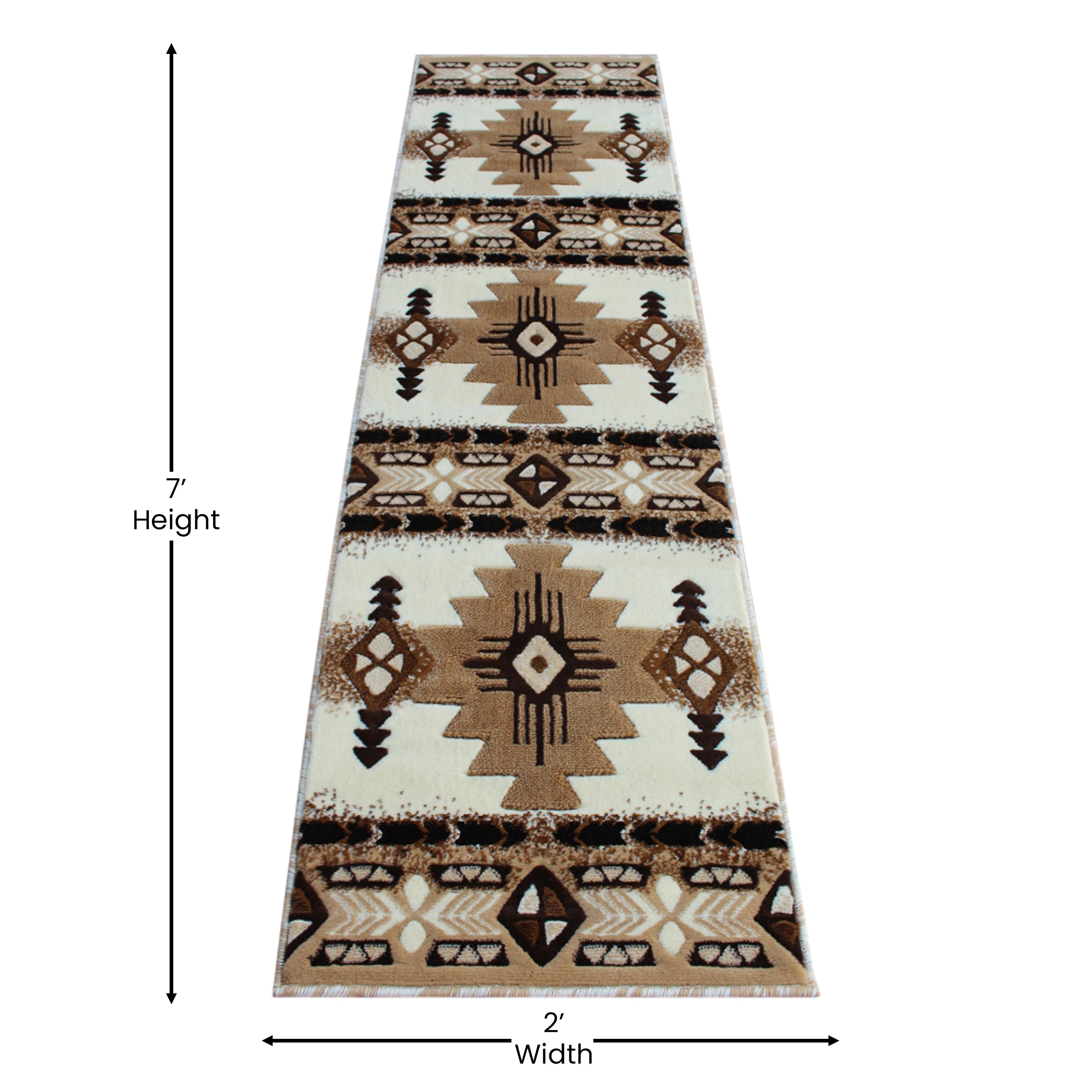 Mohave Collection 2' x 7' Ivory Traditional Southwestern Style Area Rug - Olefin Fibers with Jute Backing