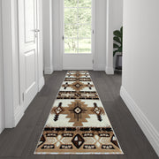 Mohave Collection 2' x 7' Ivory Traditional Southwestern Style Area Rug - Olefin Fibers with Jute Backing