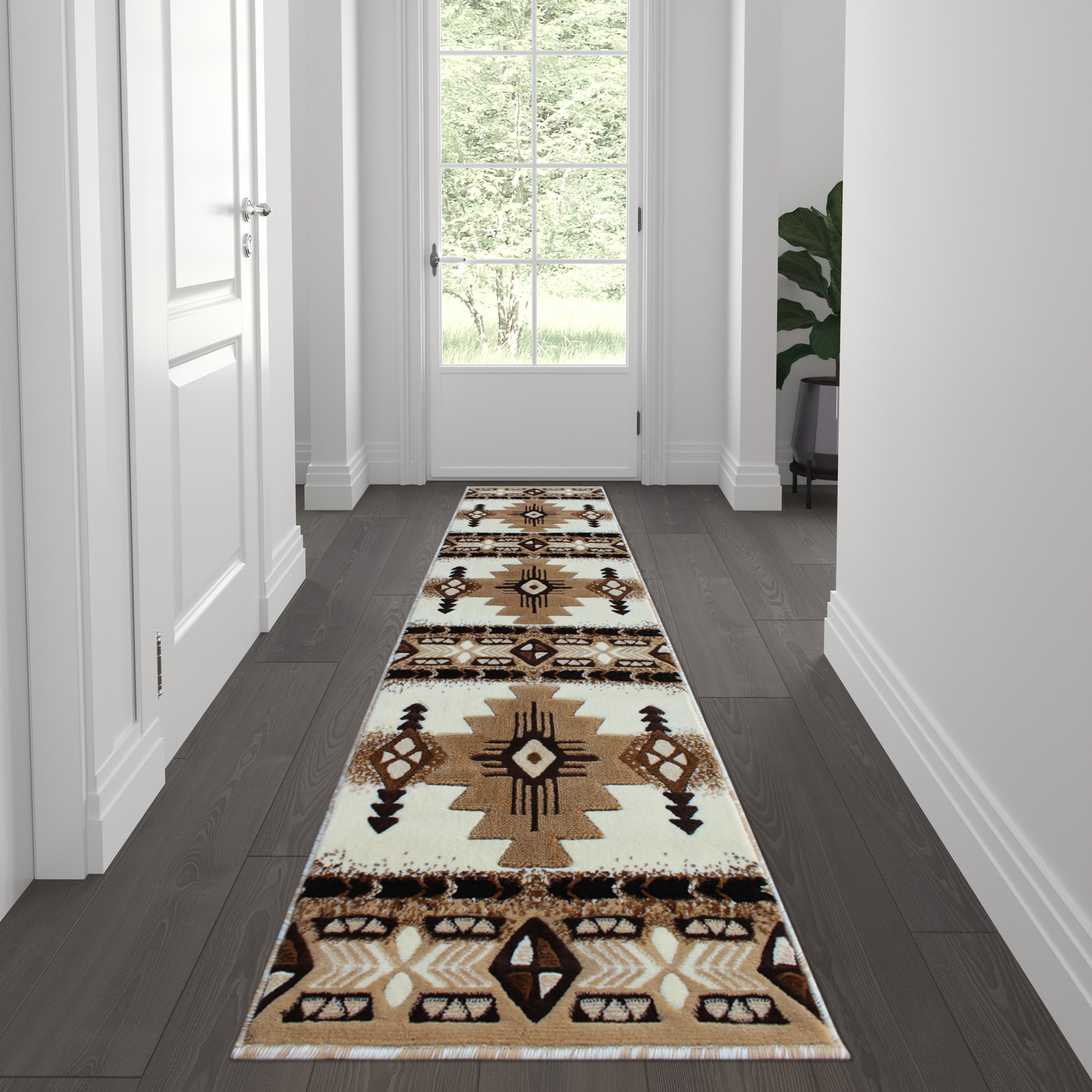 Mohave Collection 2' x 7' Ivory Traditional Southwestern Style Area Rug - Olefin Fibers with Jute Backing