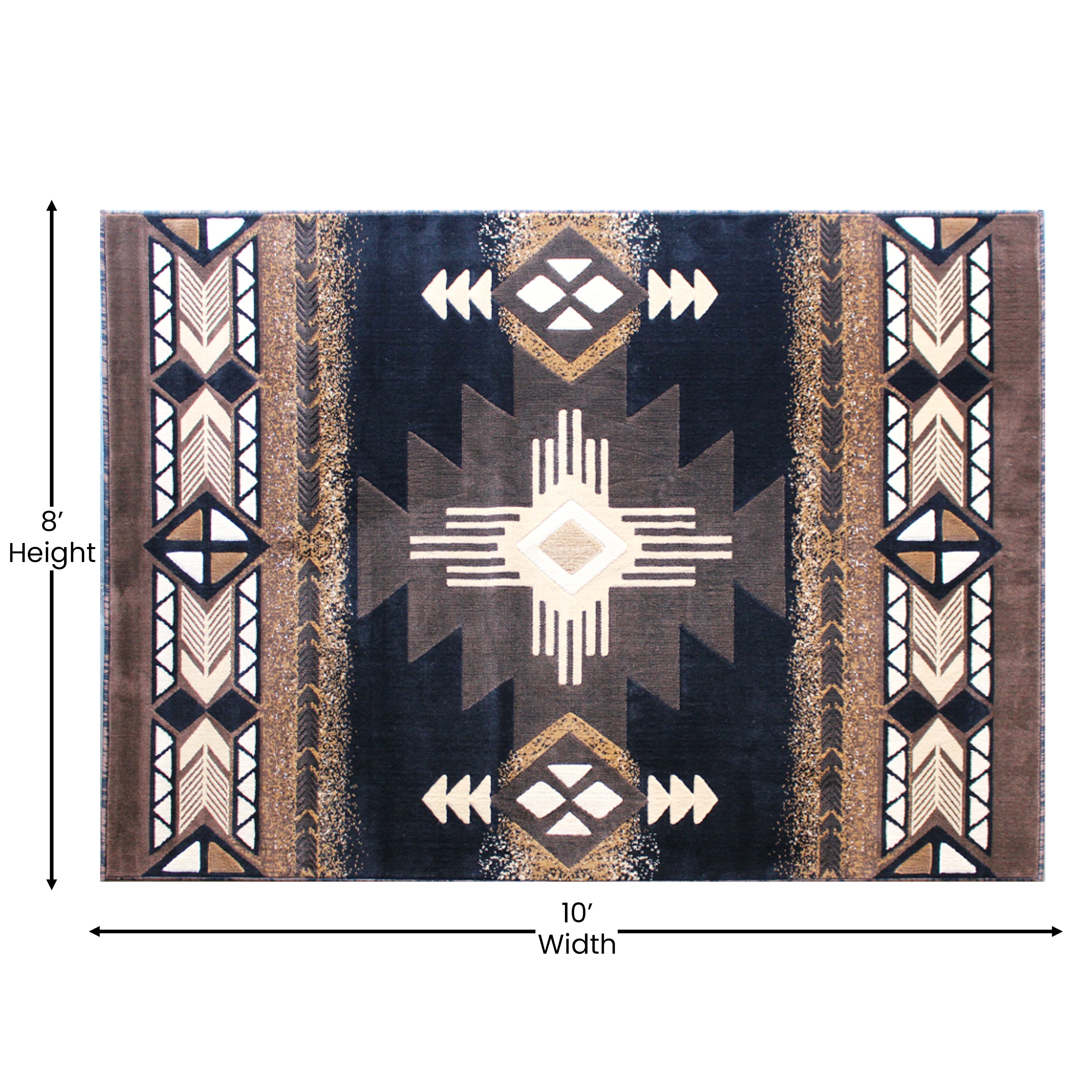 Mohave Collection 8' x 10' Black Traditional Southwestern Style Area Rug - Olefin Fibers with Jute Backing