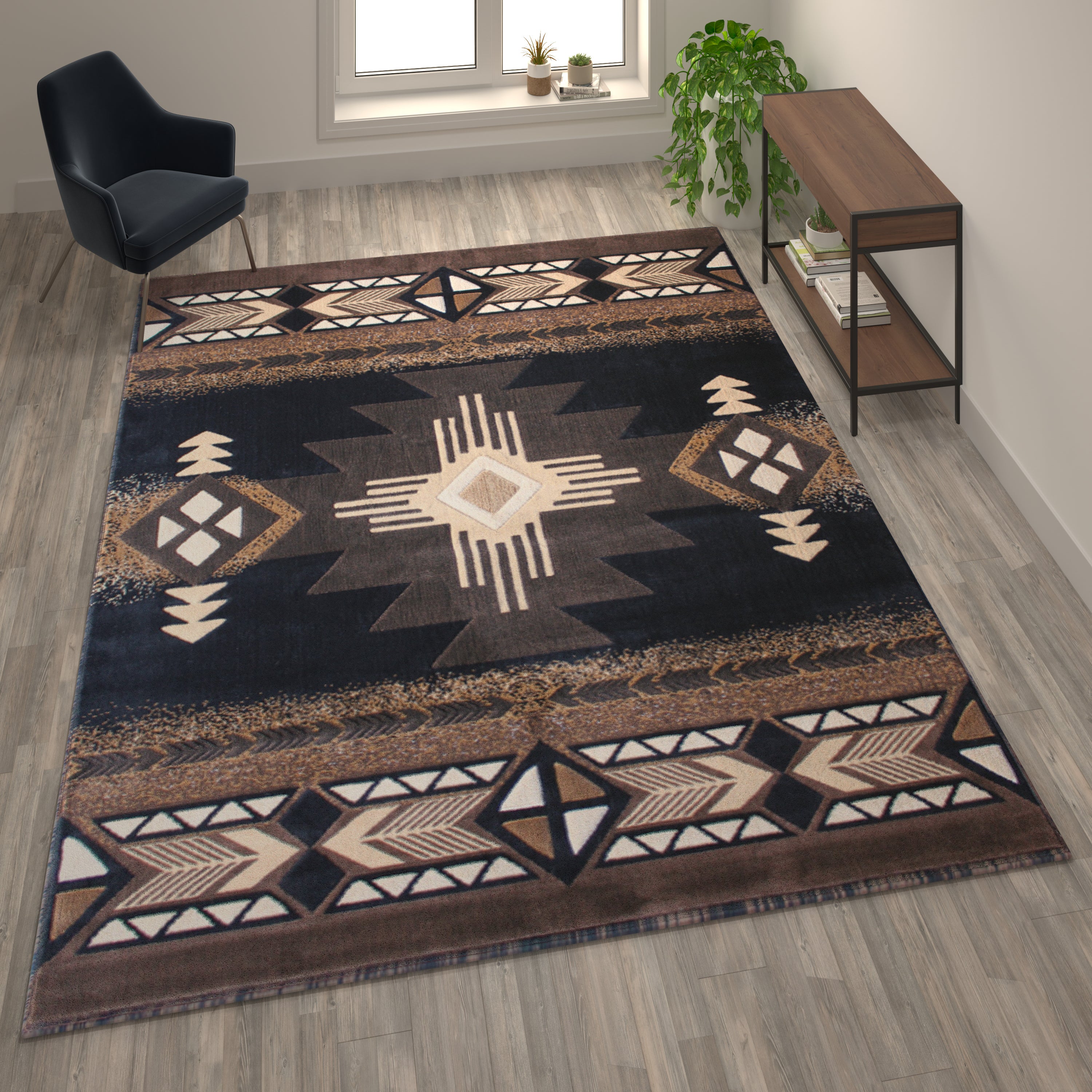 Mohave Collection 8' x 10' Black Traditional Southwestern Style Area Rug - Olefin Fibers with Jute Backing