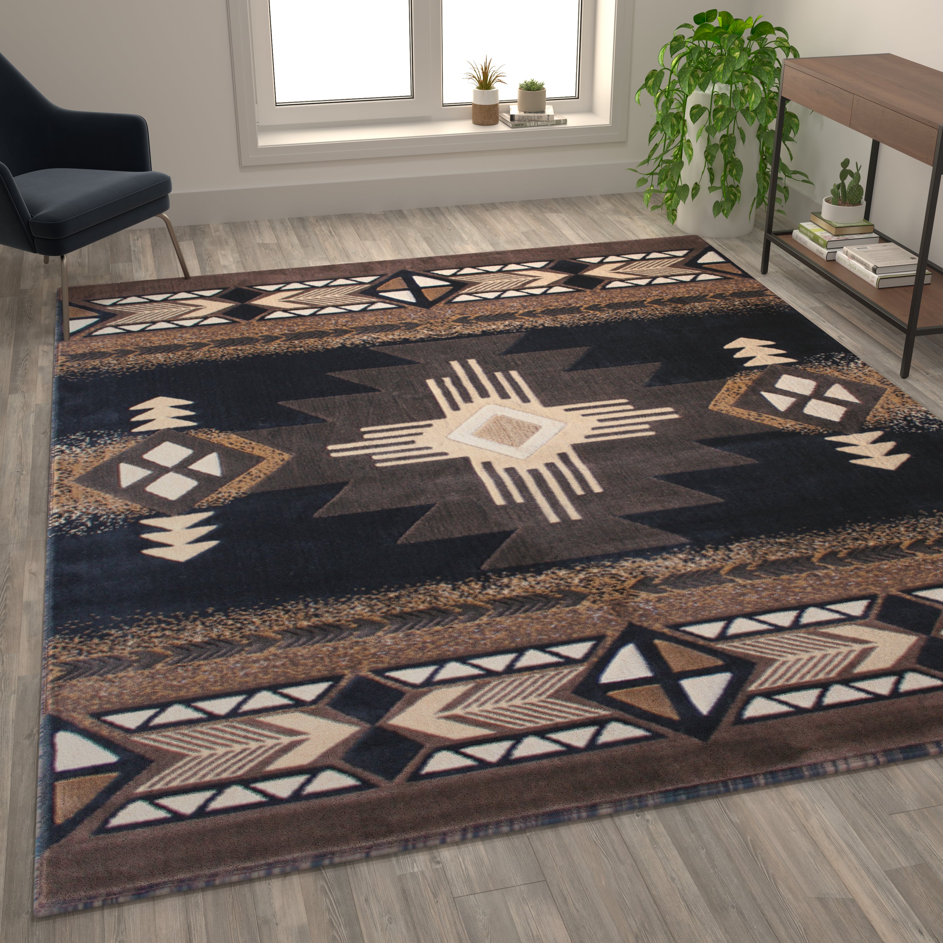 Mohave Collection 8' x 10' Black Traditional Southwestern Style Area Rug - Olefin Fibers with Jute Backing