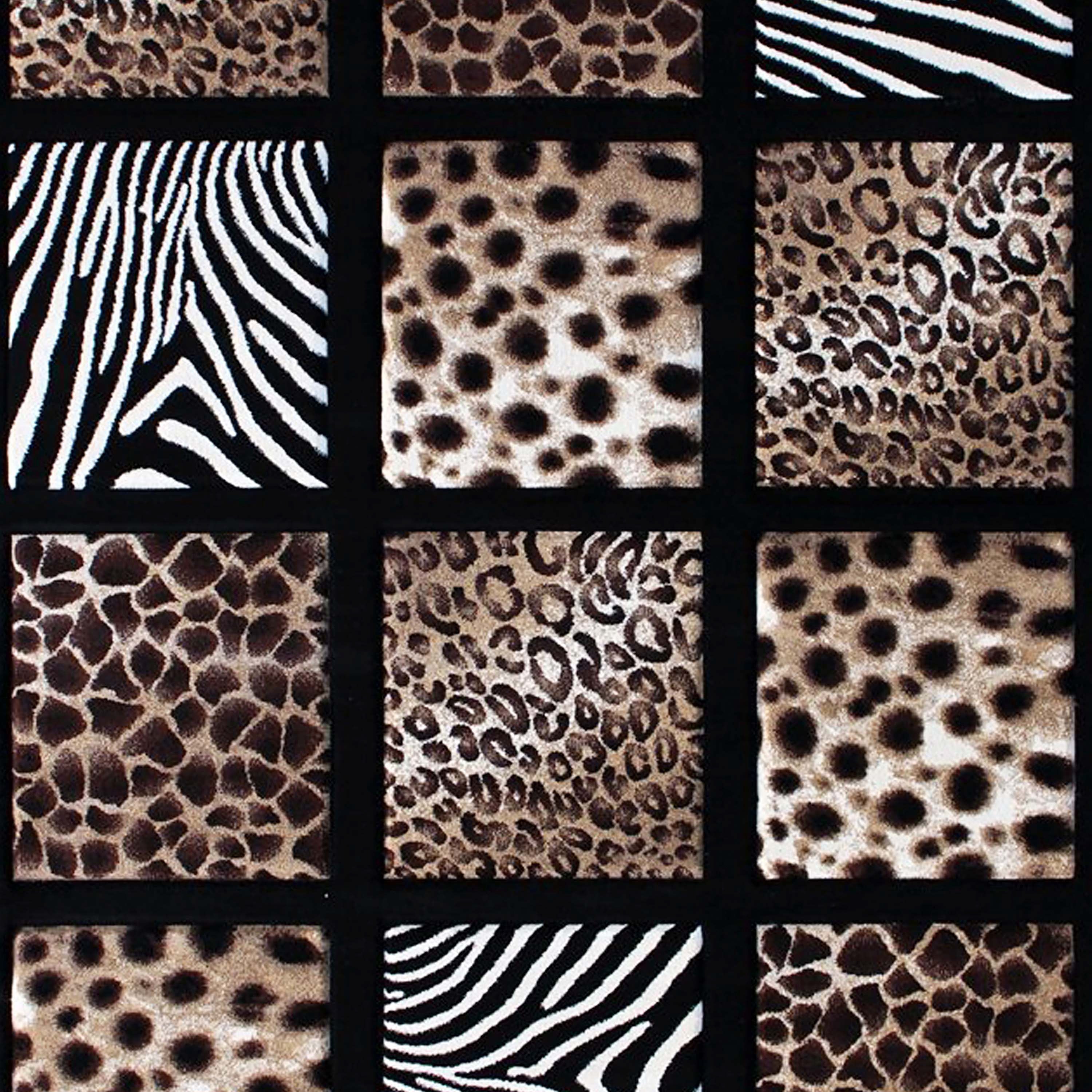 Menagerie Collection 5' x 7' Modern Animal Print Olefin Area Rug with Cheetah, Leopard, Zebra and Giraffe Design Raised Squares