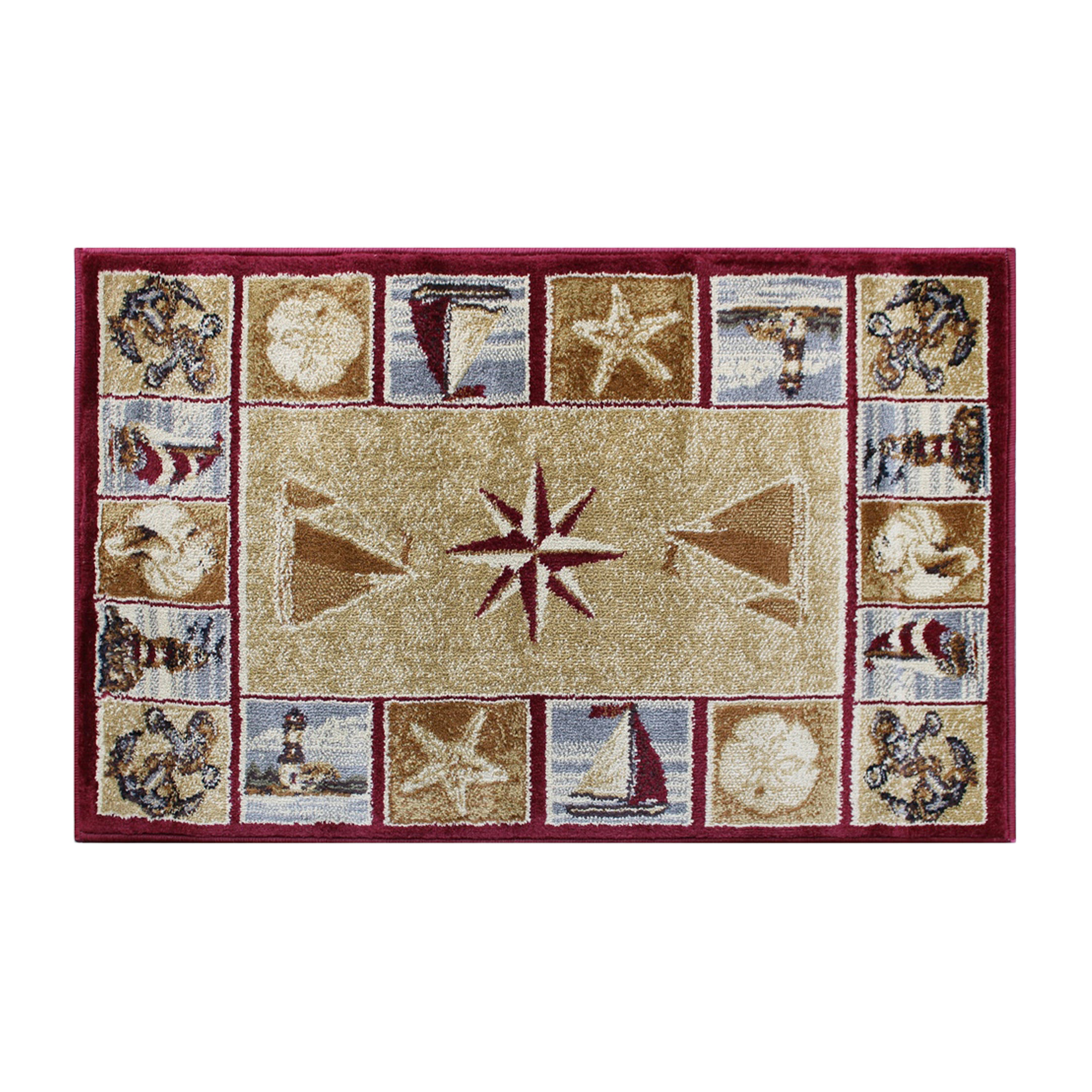 Inis Collection 2' x 3' Beige Nautical Area Rug with Jute Backing for Living Room, Bedroom, Entryway
