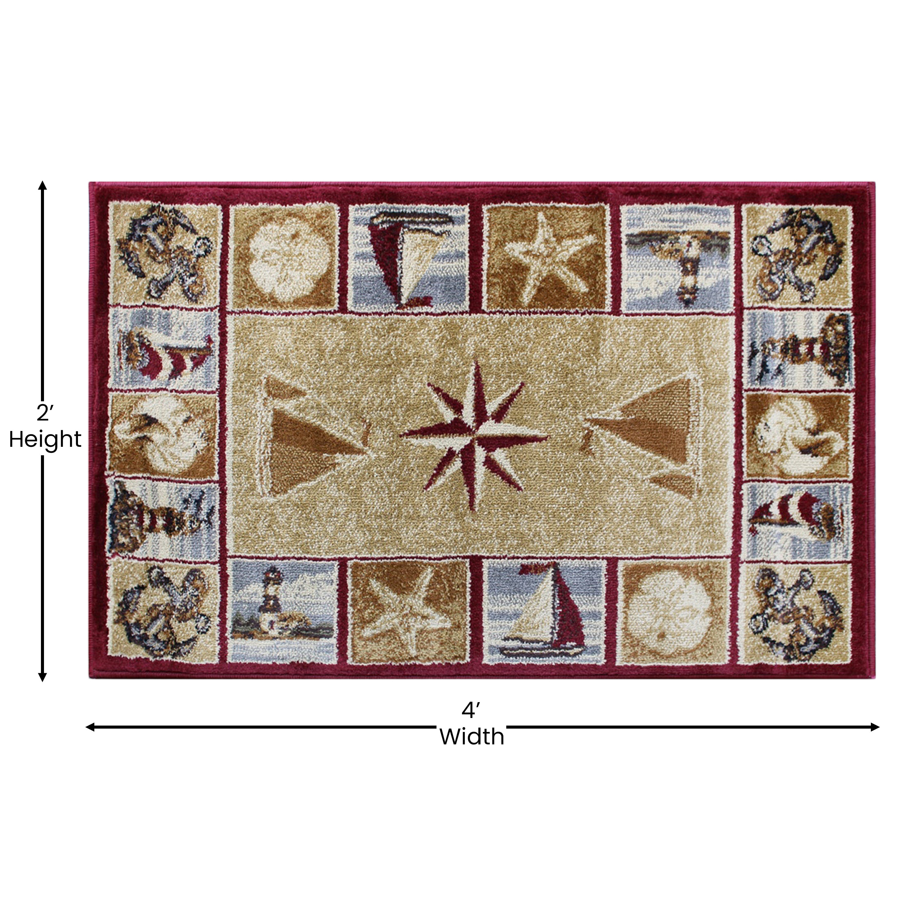 Inis Collection 2' x 3' Beige Nautical Area Rug with Jute Backing for Living Room, Bedroom, Entryway