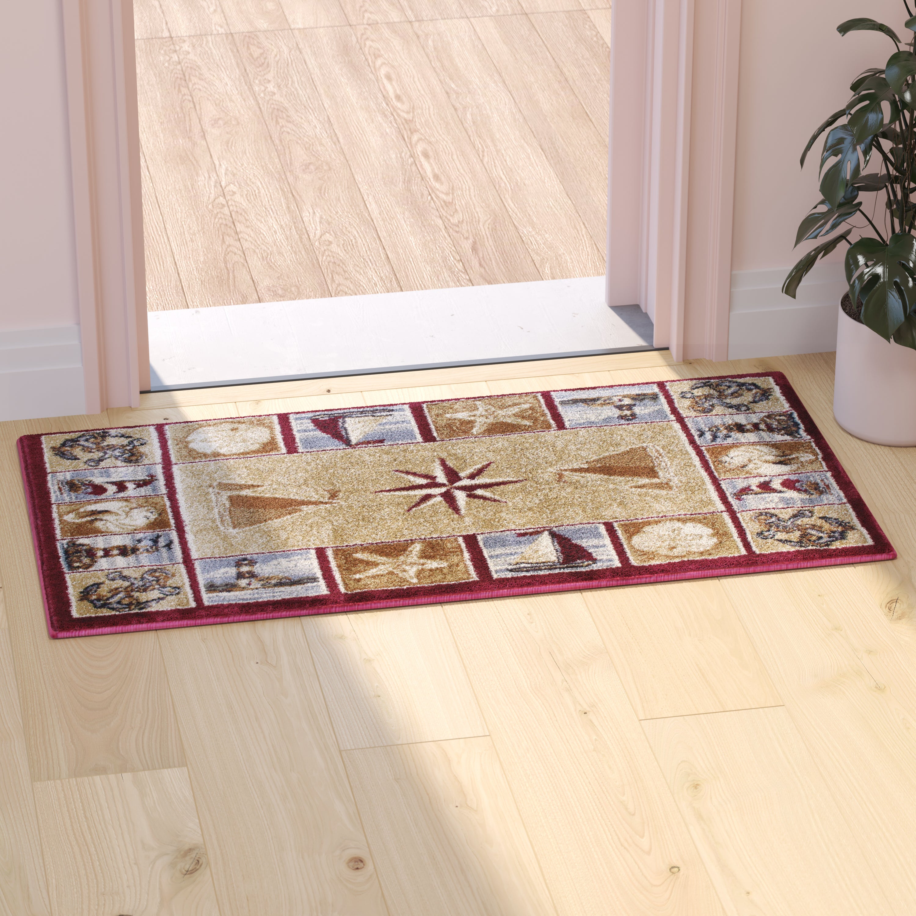 Inis Collection 2' x 3' Beige Nautical Area Rug with Jute Backing for Living Room, Bedroom, Entryway