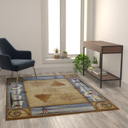 Sovalye Collection Beige Nautical Themed 5' x 7' Area Rug with Jute Backing for Living Room, Bedroom, Entryway