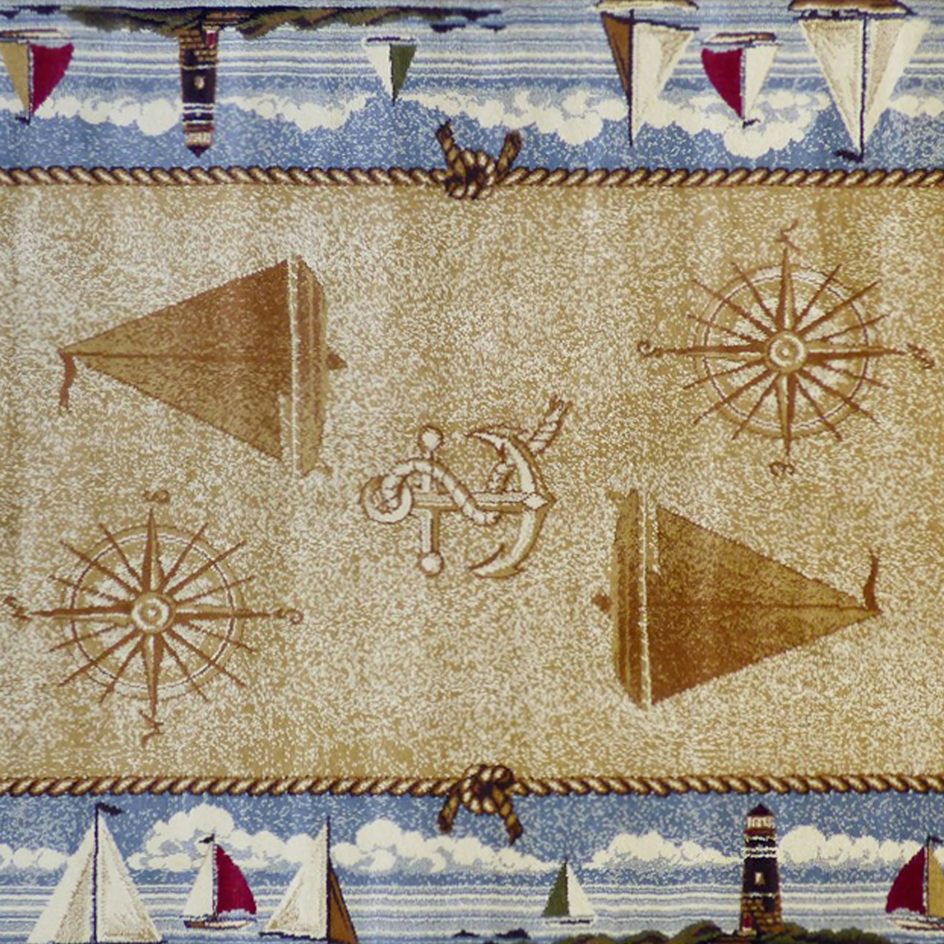 Sovalye Collection Beige Nautical Themed 5' x 7' Area Rug with Jute Backing for Living Room, Bedroom, Entryway