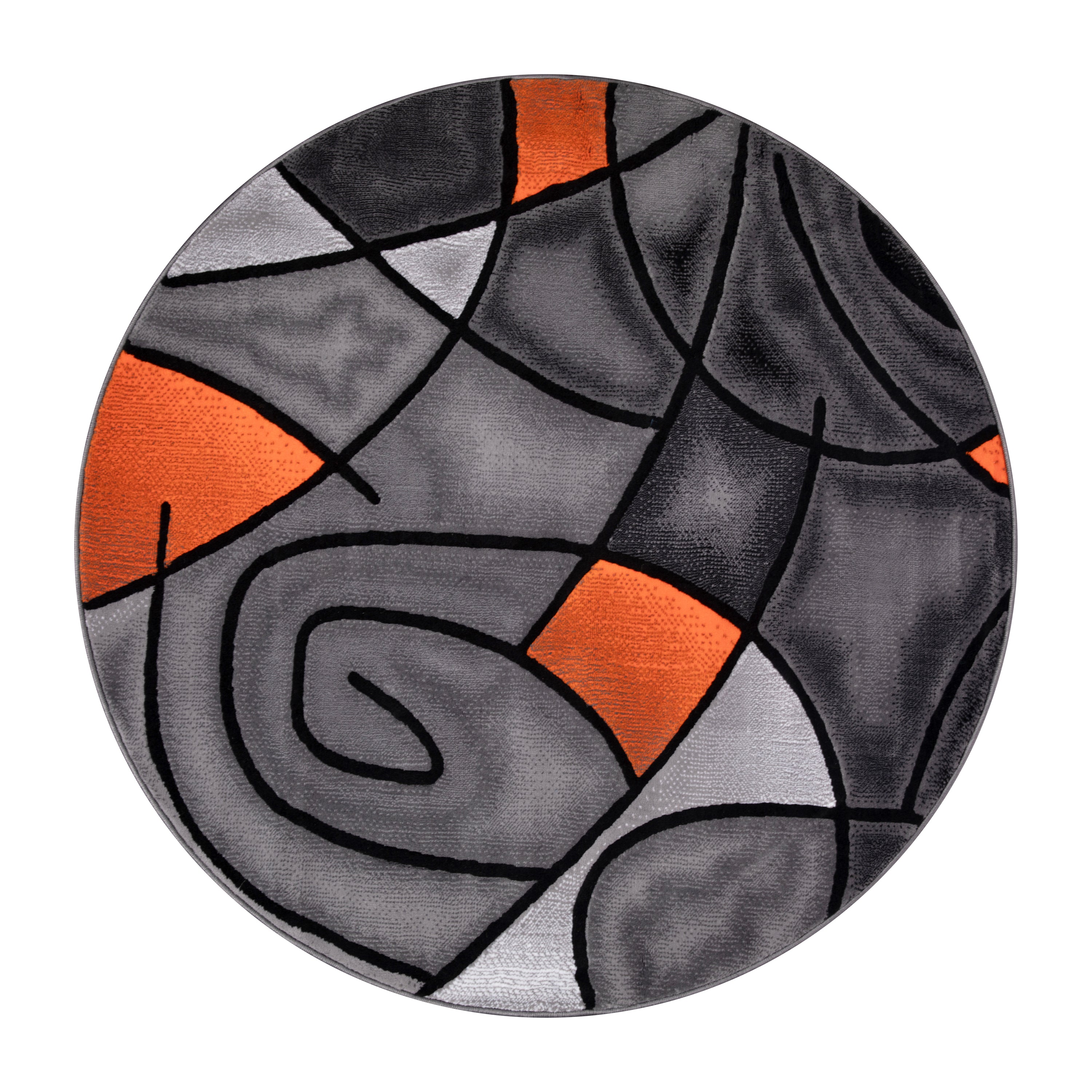 Jubilee Collection 7' x 7' Round Orange Abstract Area Rug - Olefin Rug with Jute Backing - Living Room, Bedroom, Family Room