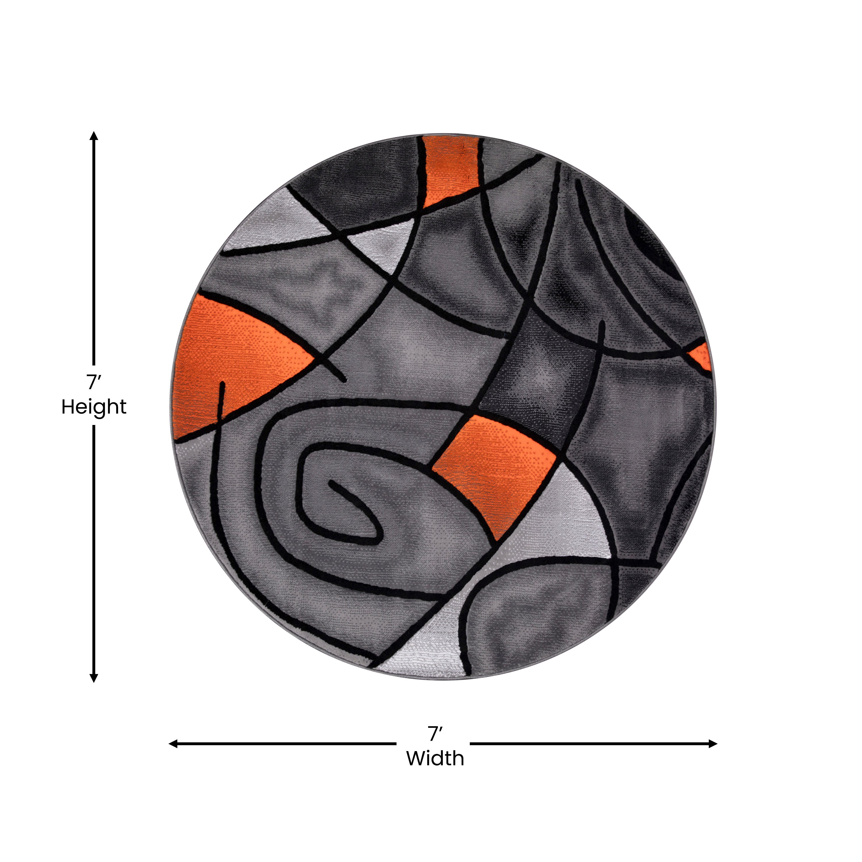 Jubilee Collection 7' x 7' Round Orange Abstract Area Rug - Olefin Rug with Jute Backing - Living Room, Bedroom, Family Room