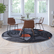 Jubilee Collection 7' x 7' Round Orange Abstract Area Rug - Olefin Rug with Jute Backing - Living Room, Bedroom, Family Room