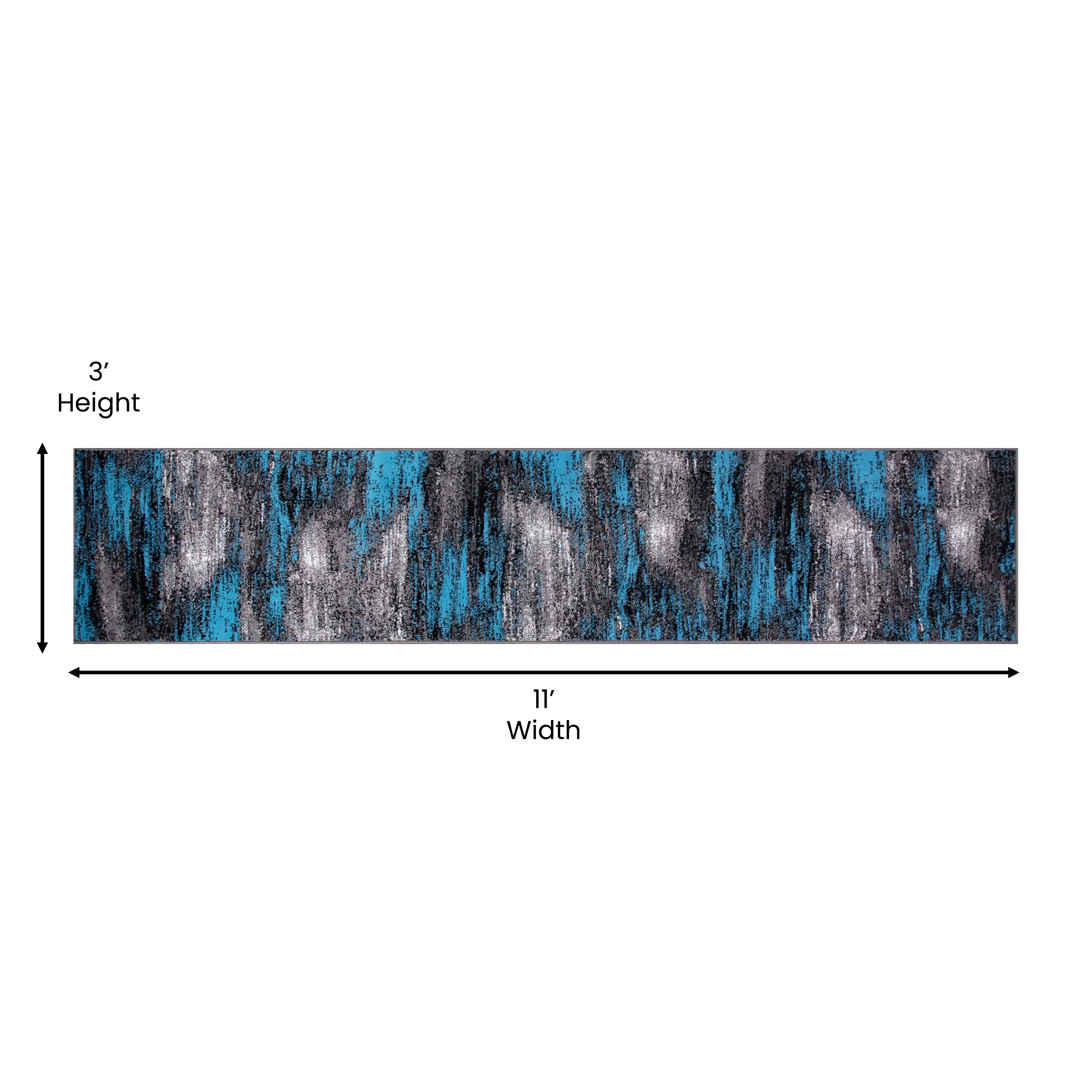Rylan Collection 2' x 10' Blue Abstract Area Rug - Olefin Rug with Jute Backing for Hallway, Entryway, Bedroom, Living Room