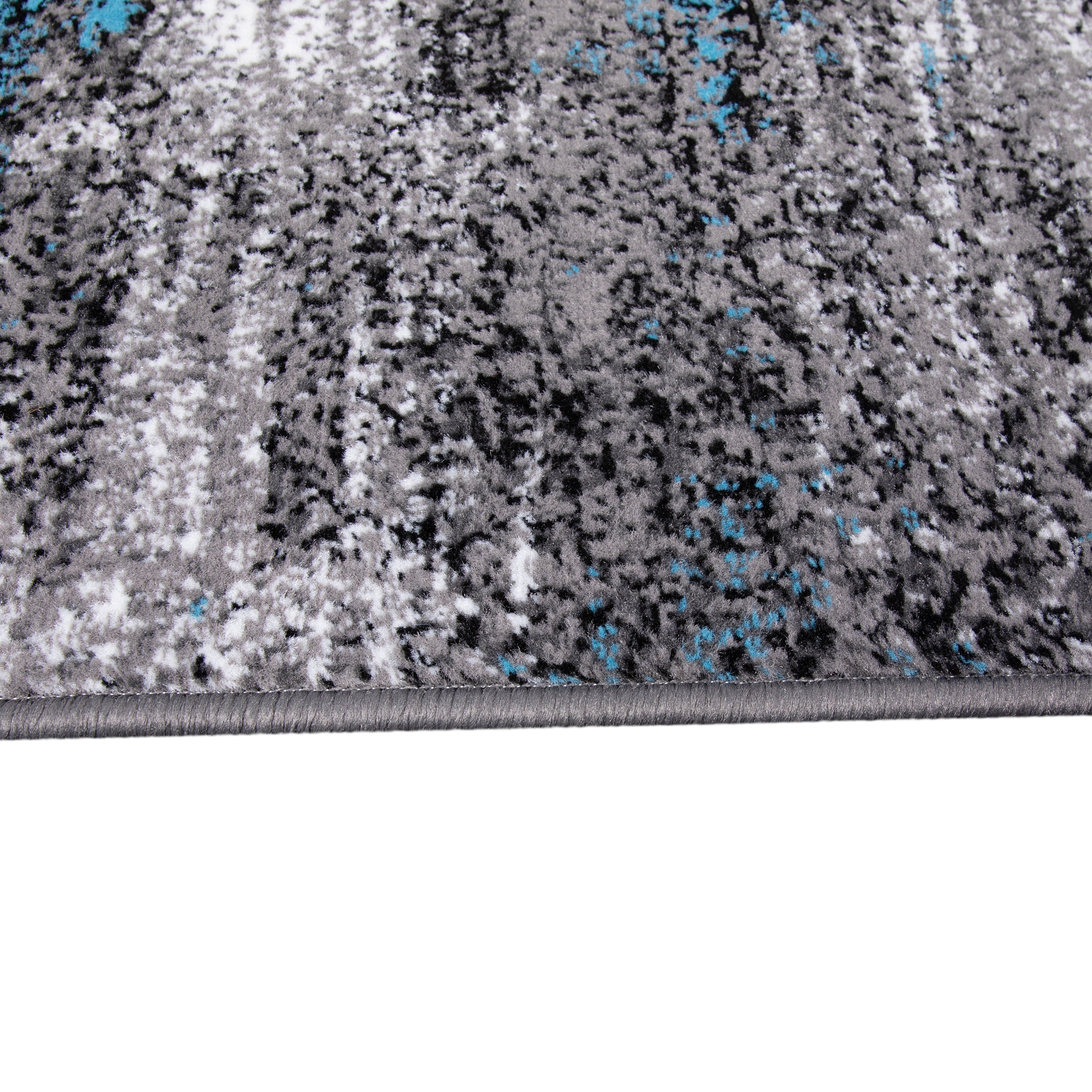 Rylan Collection 2' x 10' Blue Abstract Area Rug - Olefin Rug with Jute Backing for Hallway, Entryway, Bedroom, Living Room
