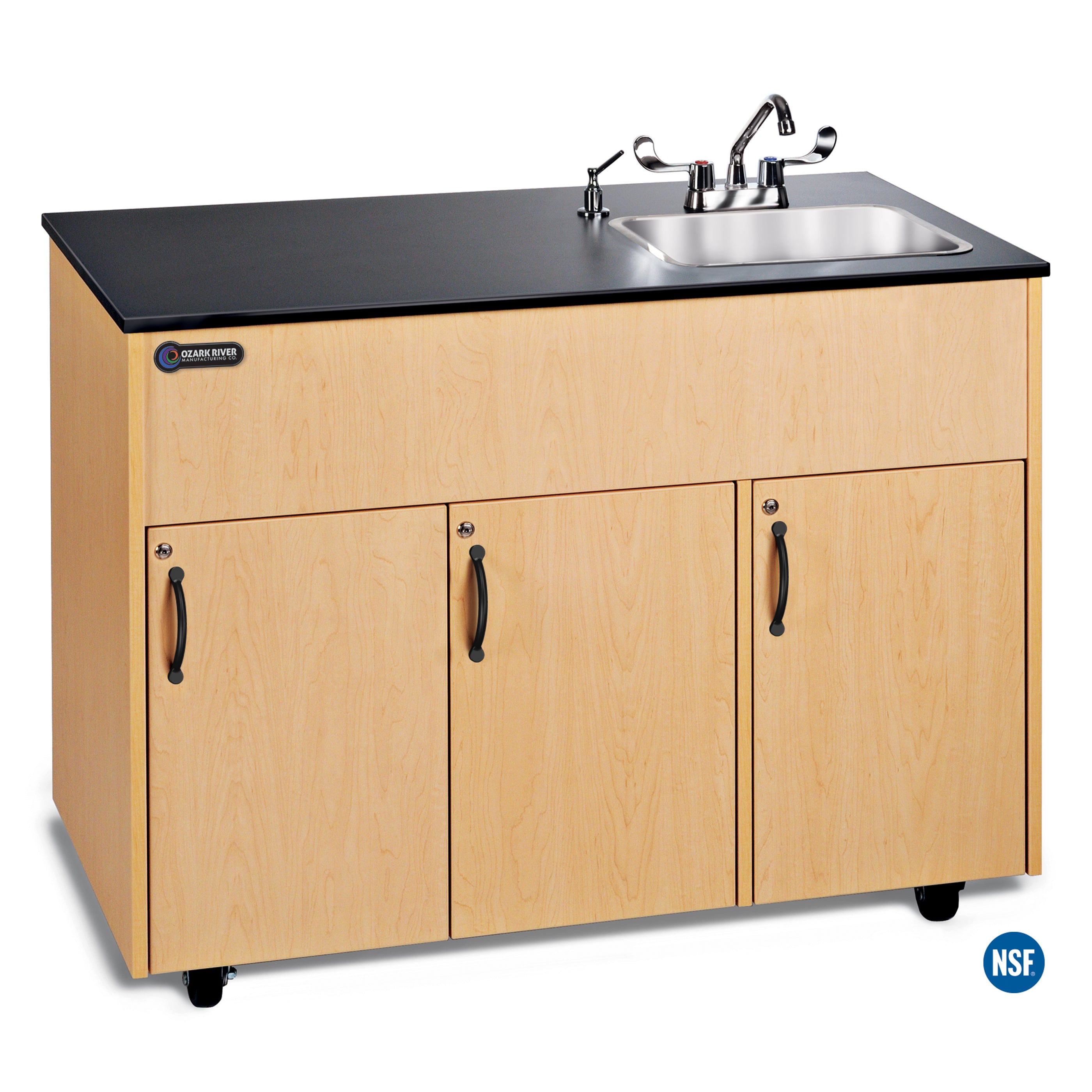 Advantage 1D Portable Sink - Maple Finish/Black Top - 48.25"W x 24.25"D x 38.25"H