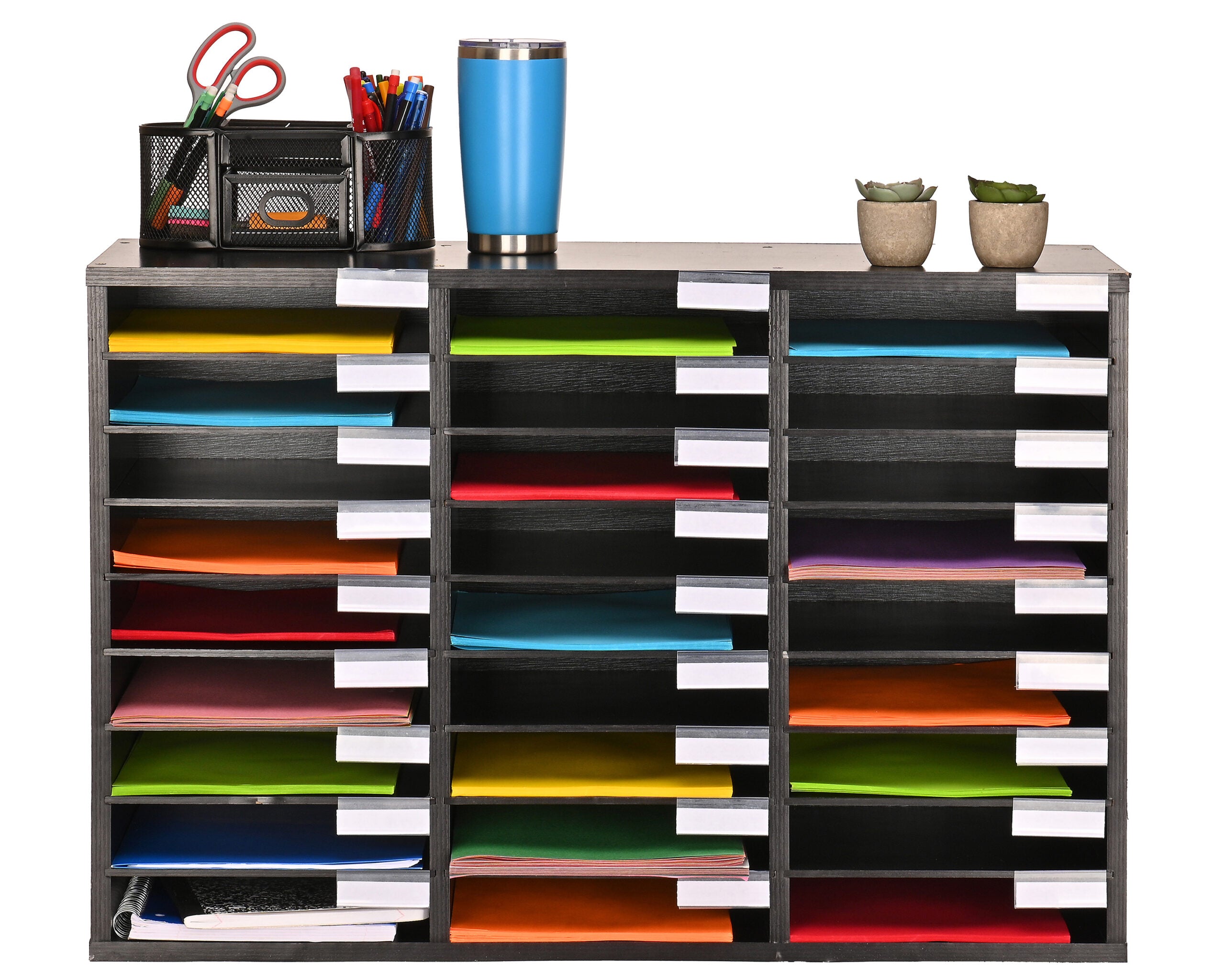 Wooden 27 Compartment Literature Orgnaizer, Black