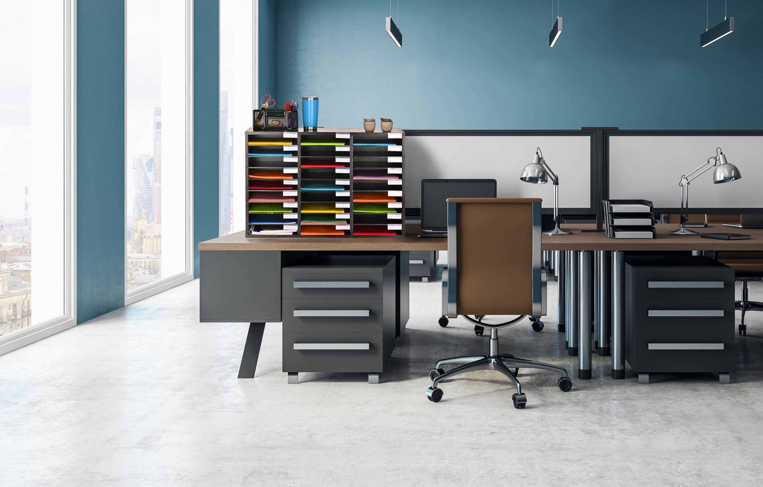 Wooden 27 Compartment Literature Orgnaizer, Black
