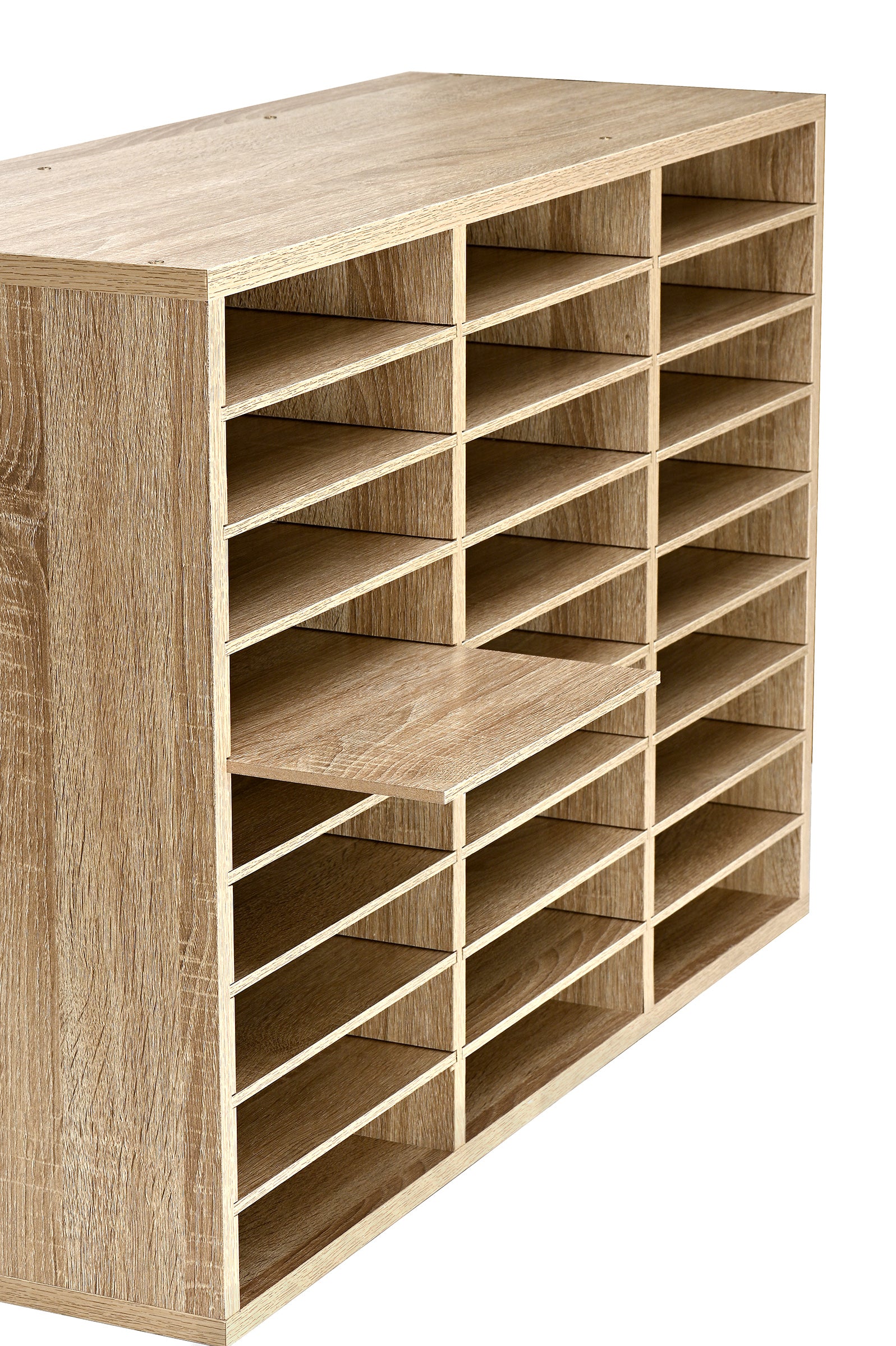 Wooden 27 Compartment Literature Orgnaizer, Medium Oak