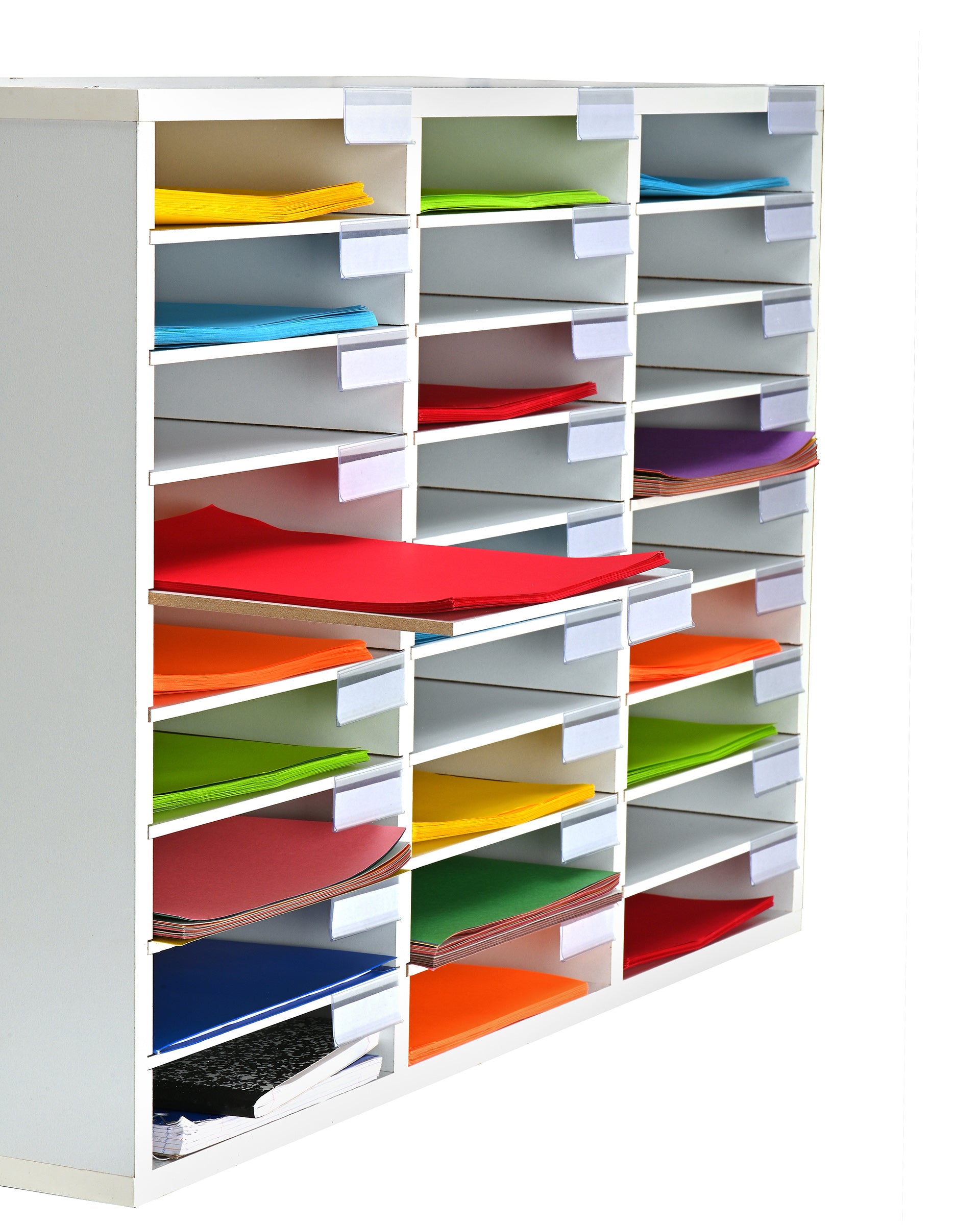 Wooden 27 Compartment Literature Orgnaizer, White