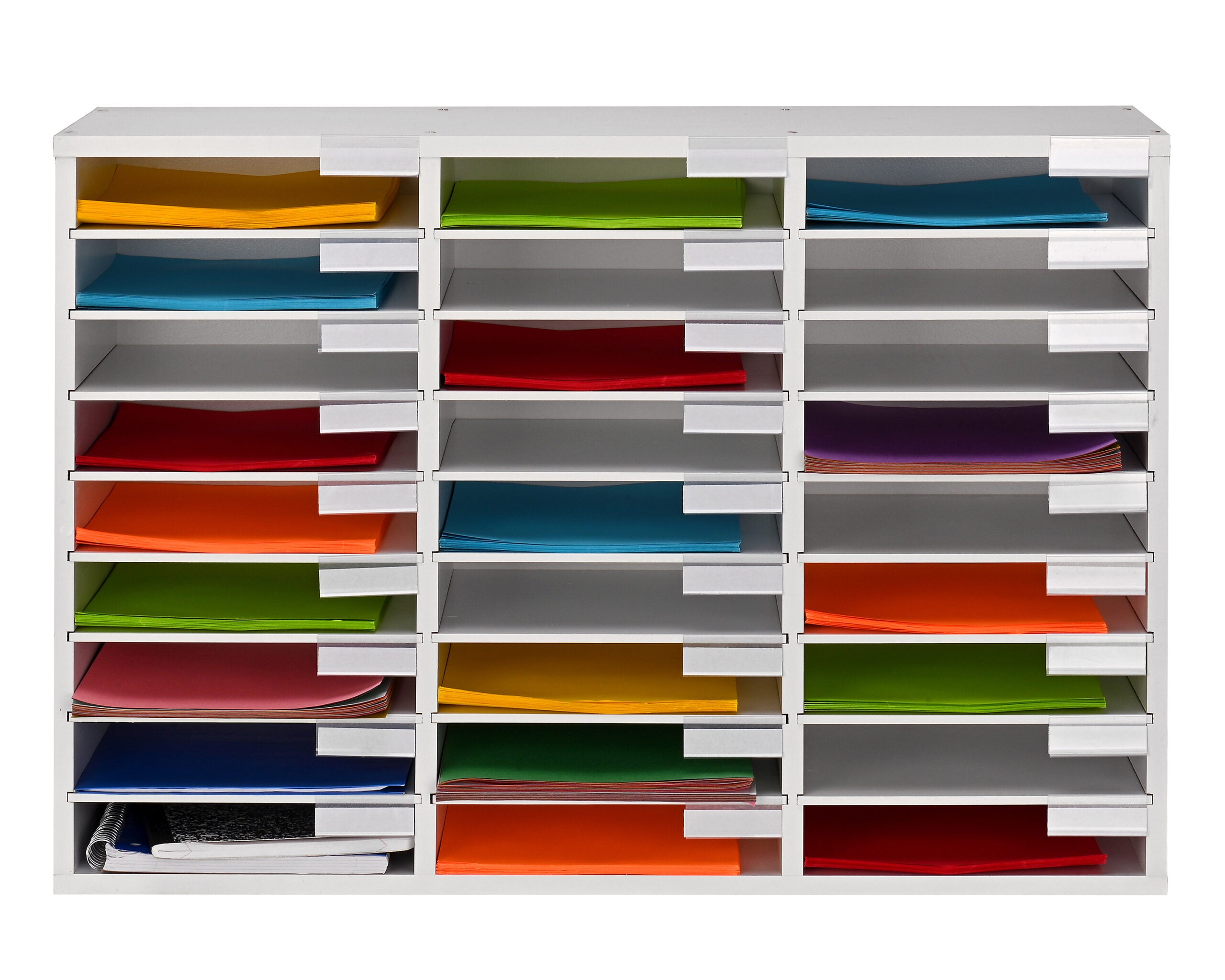 Wooden 27 Compartment Literature Orgnaizer, White