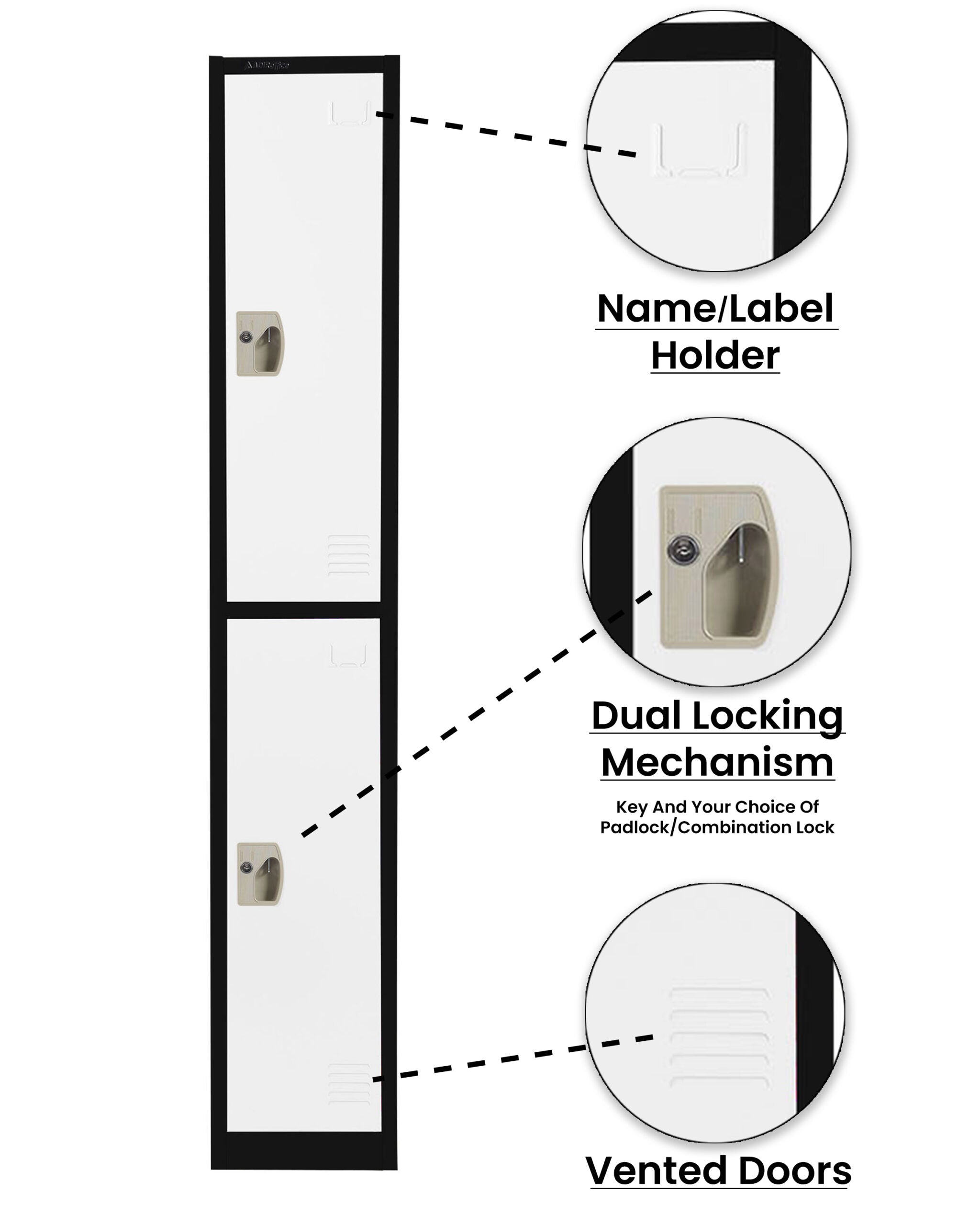 Large 2 Door Locker – Black Body With White Doors 2-Pack