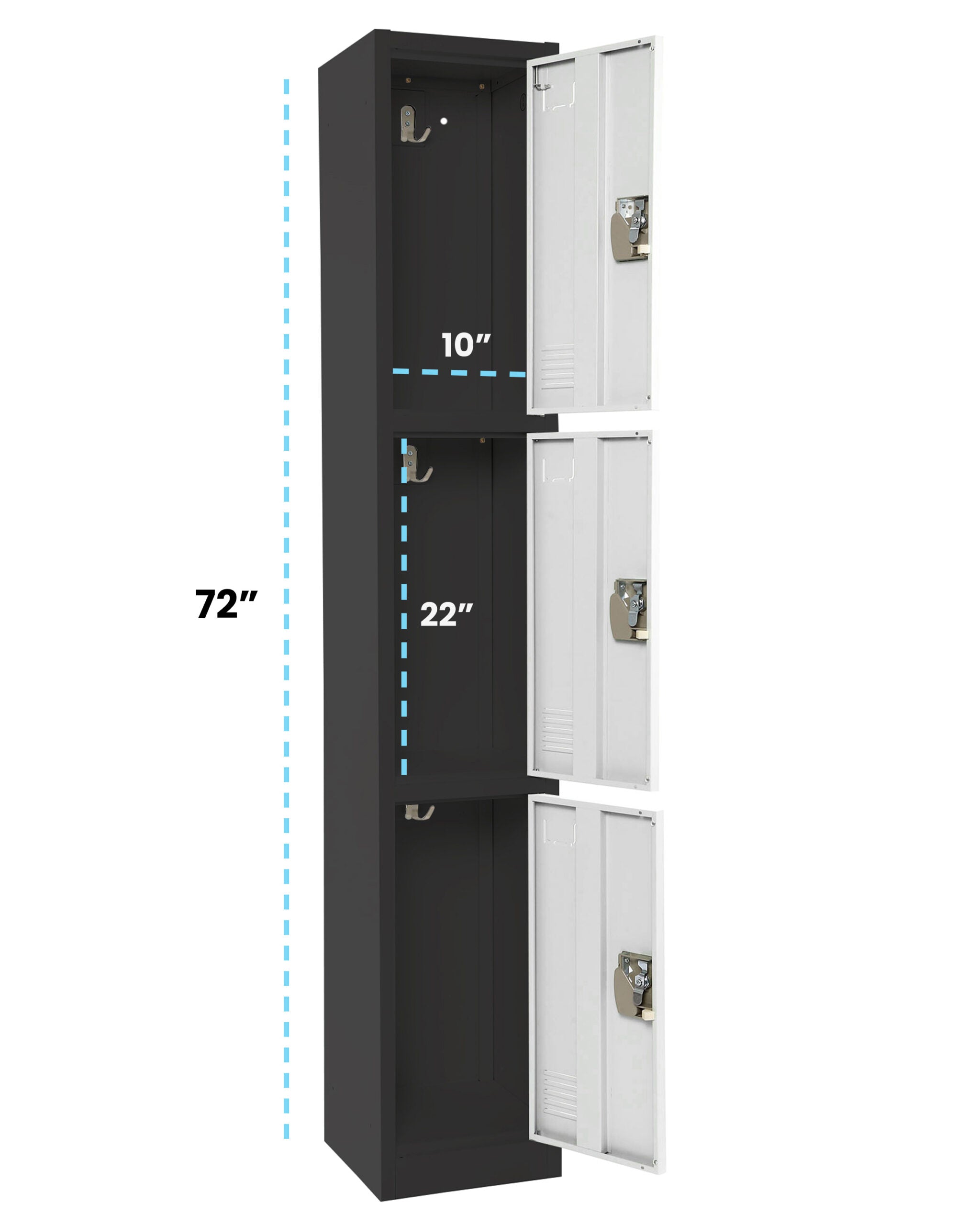Large 3 Door Locker – Black Body With White Doors 2-Pack