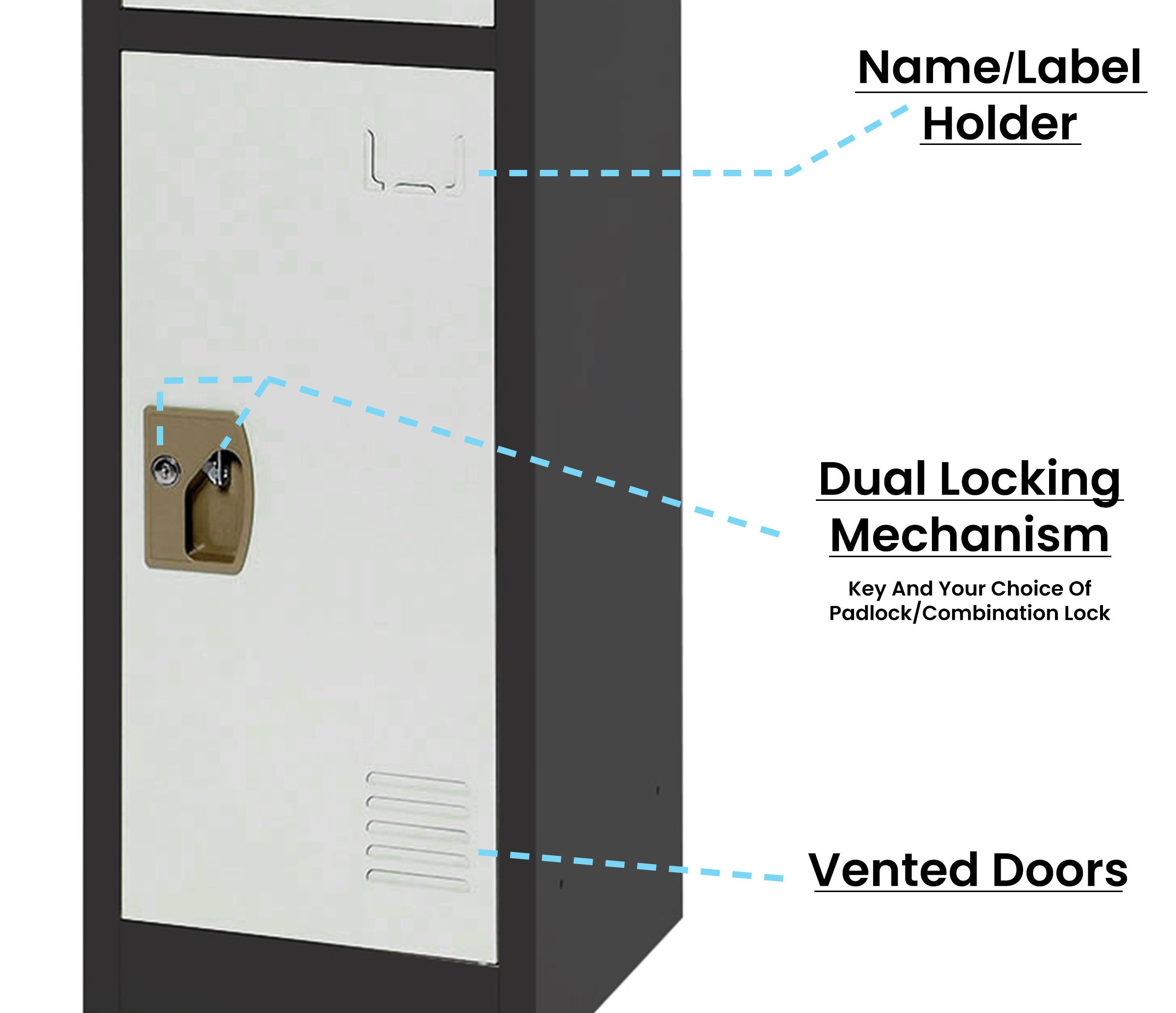 Large 3 Door Locker – Black Body With White Doors 2-Pack