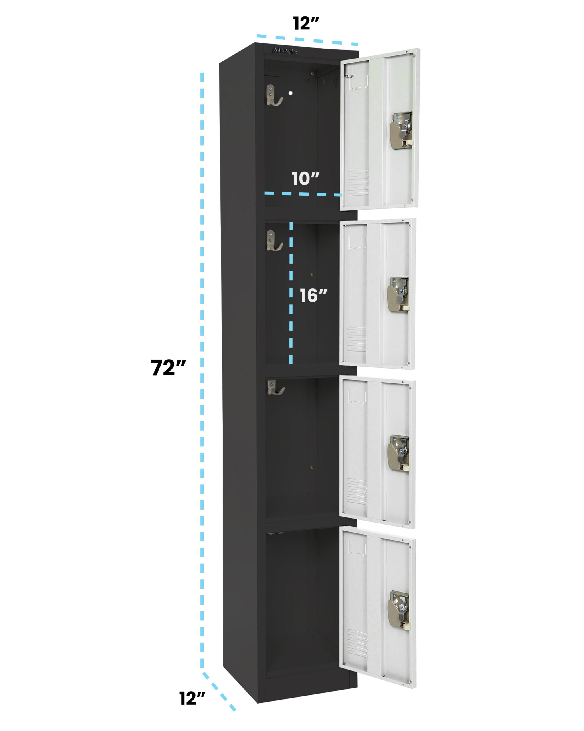 Large 4 Door Locker – Black Body With White Doors 4-Pack