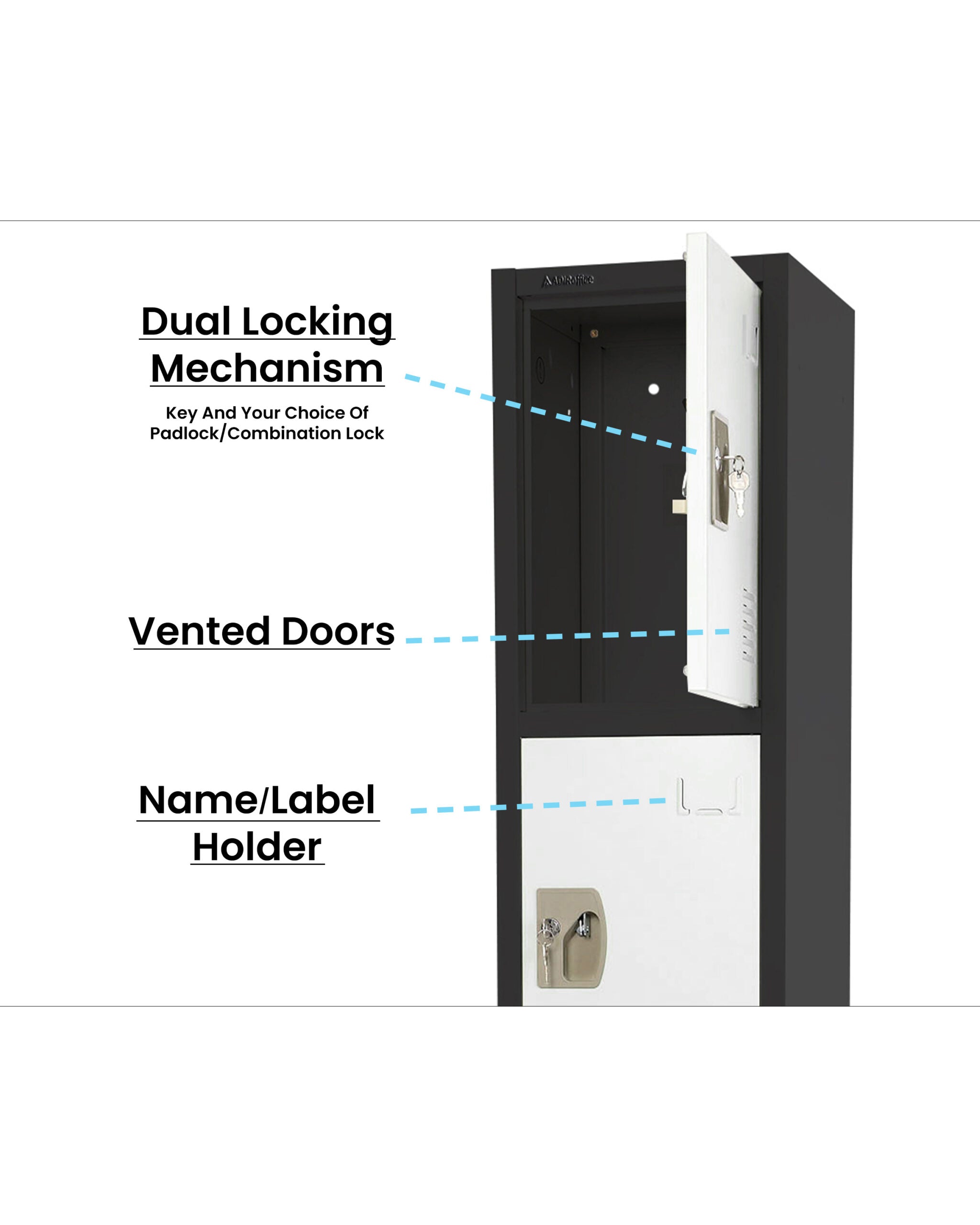 Large 4 Door Locker – Black Body With White Doors 2-Pack