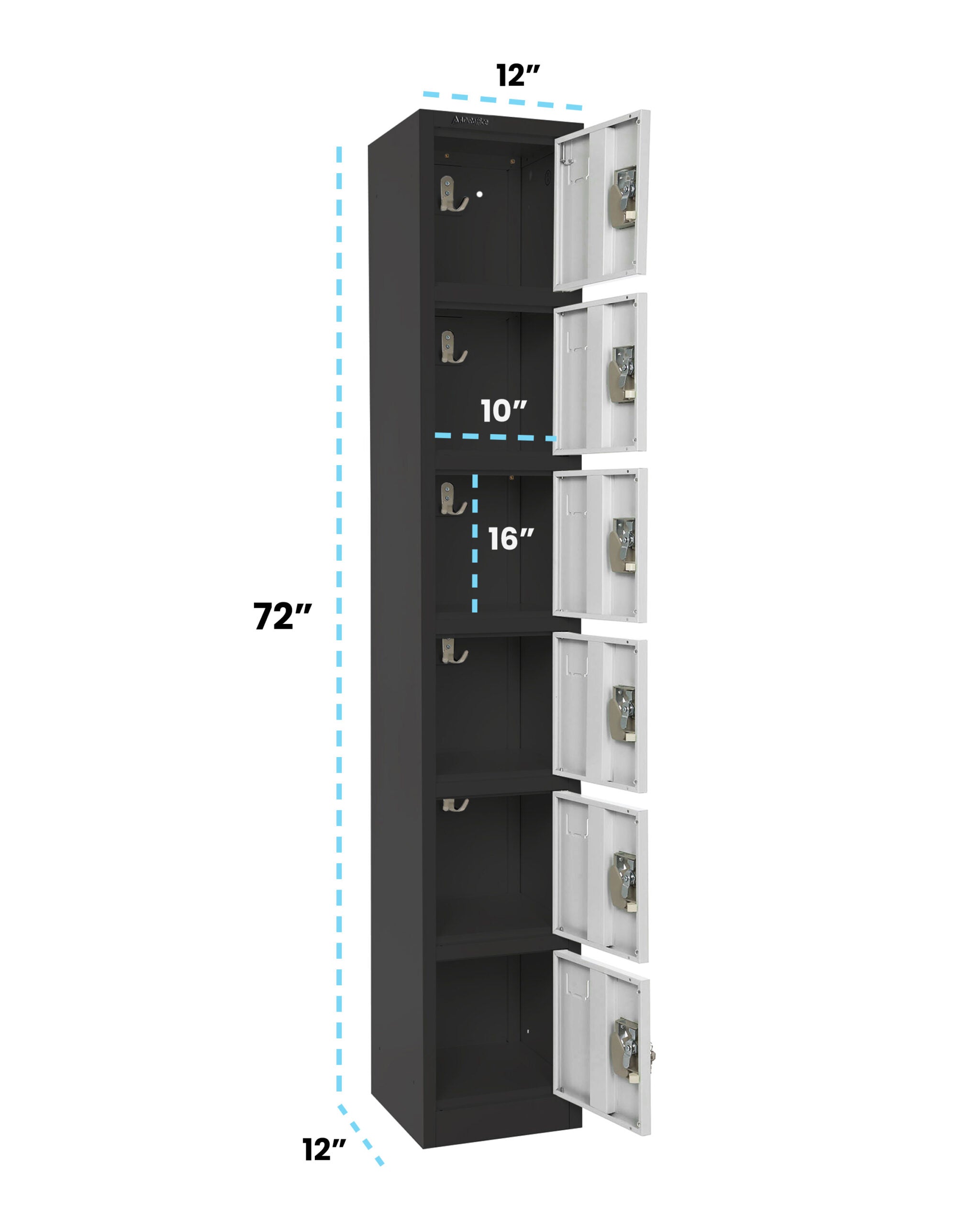 Large 6 Door Locker – Black Body With White Doors 2-Pack