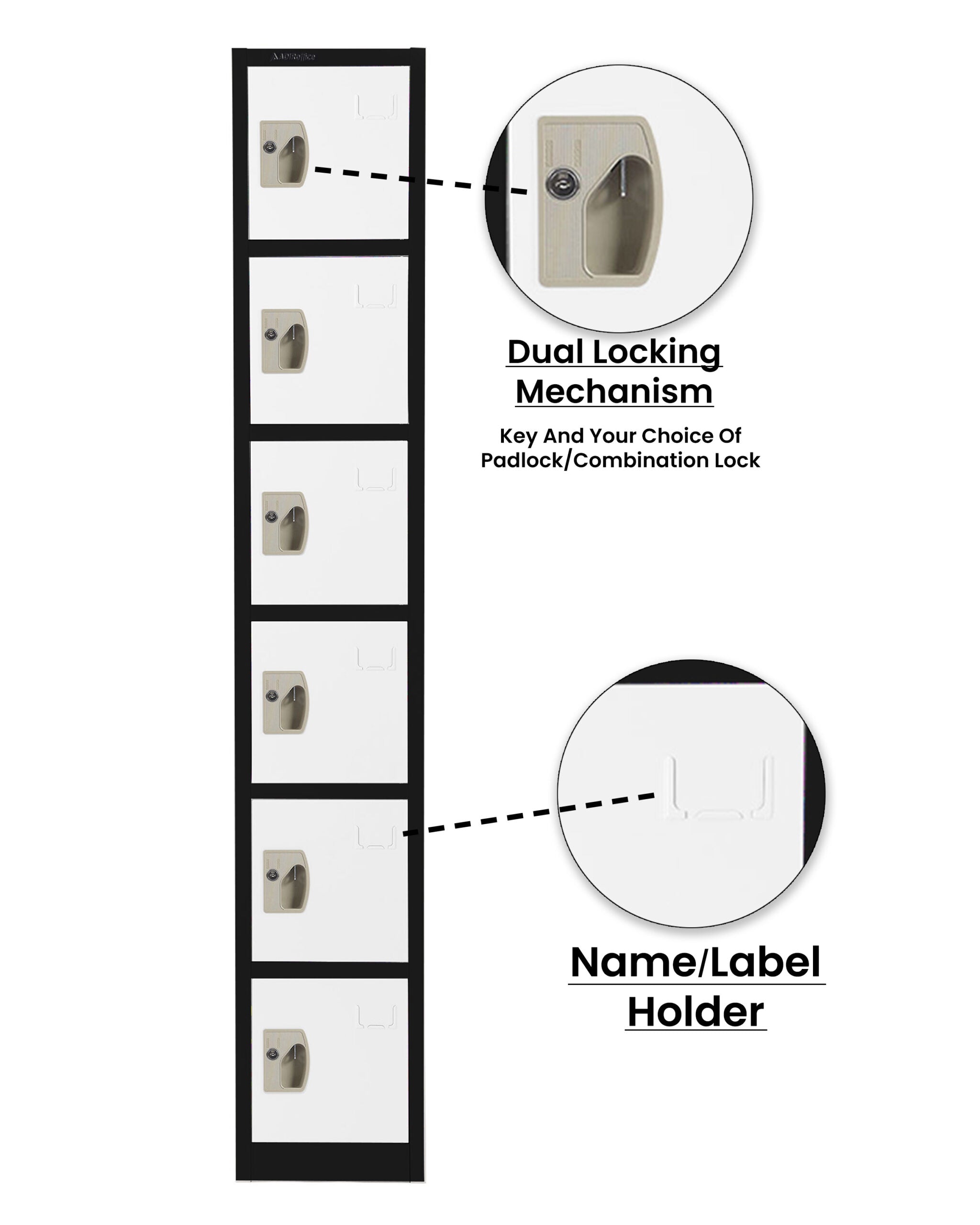 Large 6 Door Locker – Black Body With White Doors 2-Pack