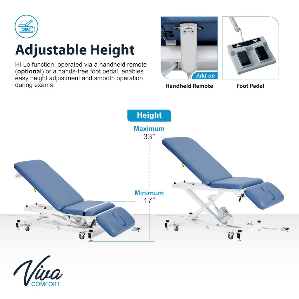 ADI903-21-SERIES Xro 3-Section Open Base Series Power Hi-Lo Exam Table with Top, Adjustable Backrest, and Leg rest