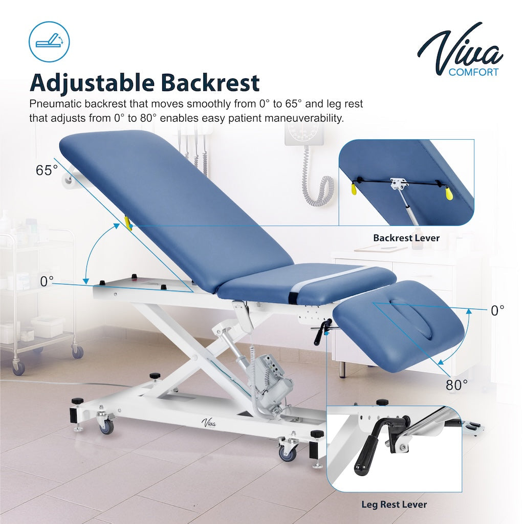 ADI903-21-SERIES Xro 3-Section Open Base Series Power Hi-Lo Exam Table with Top, Adjustable Backrest, and Leg rest