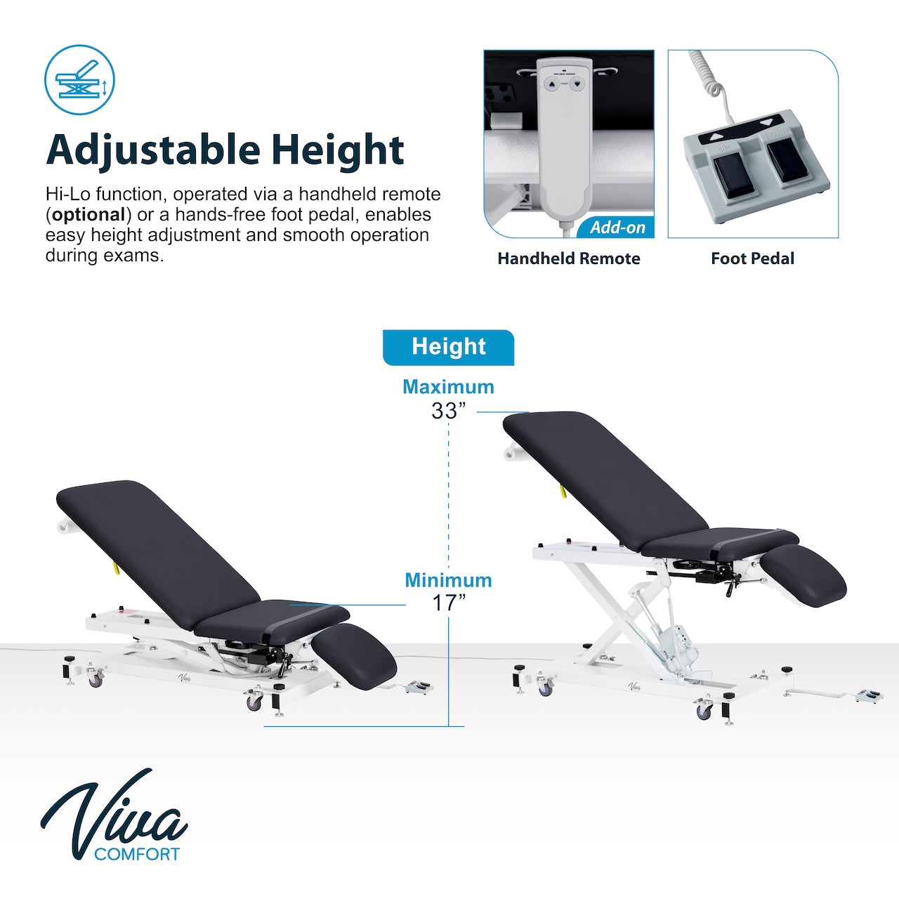 ADI903-22-SERIES Xro 3-Section Open Base Series Power Hi-Lo Exam Table with Stirrups and Leg Cushions