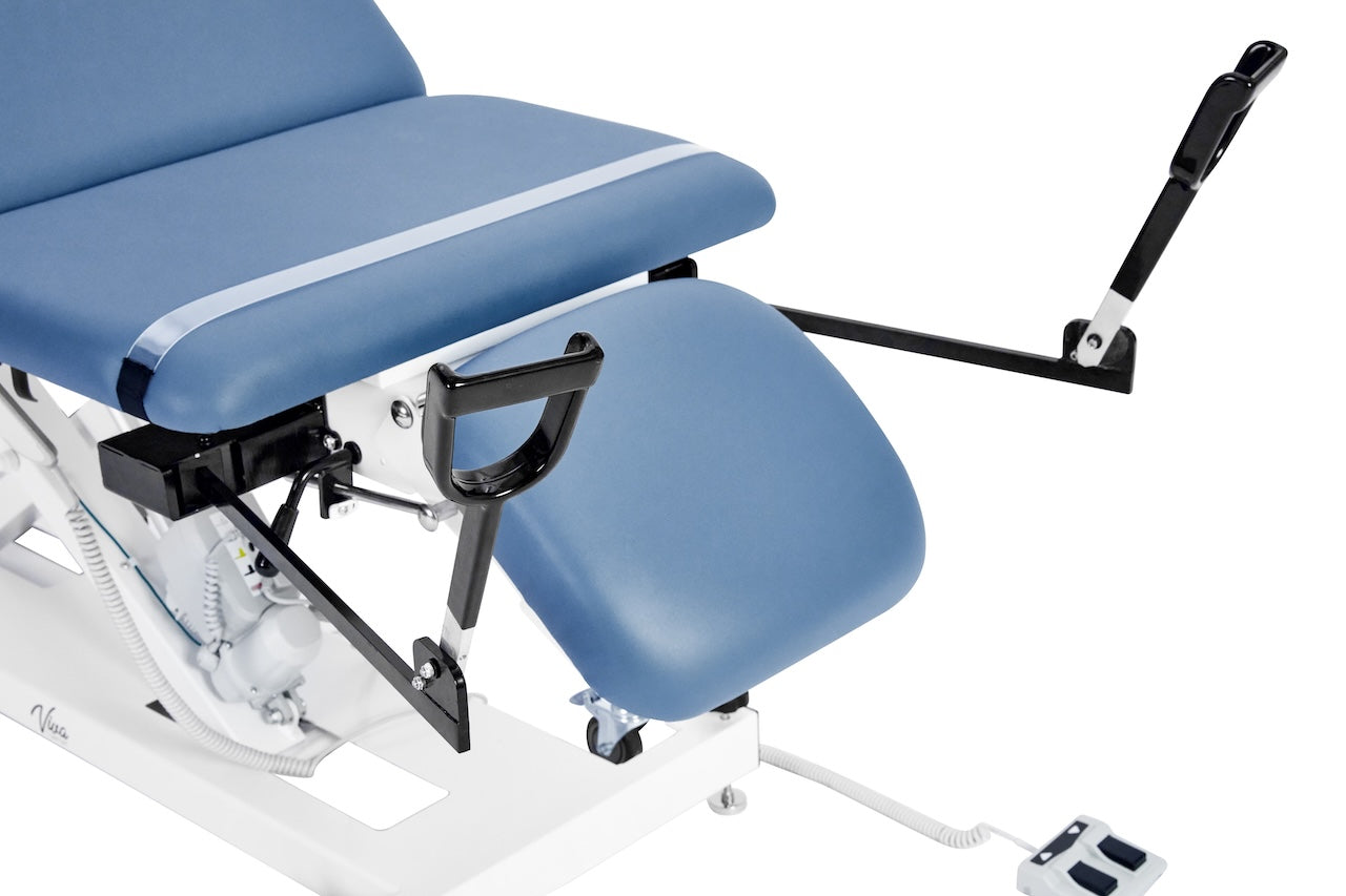 ADI903-22-SERIES Xro 3-Section Open Base Series Power Hi-Lo Exam Table with Stirrups and Leg Cushions