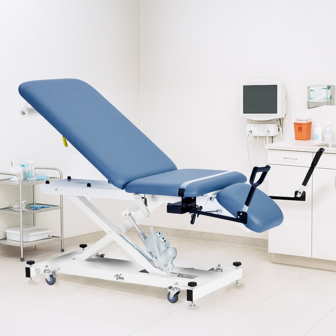 ADI903-22-SERIES Xro 3-Section Open Base Series Power Hi-Lo Exam Table with Stirrups and Leg Cushions