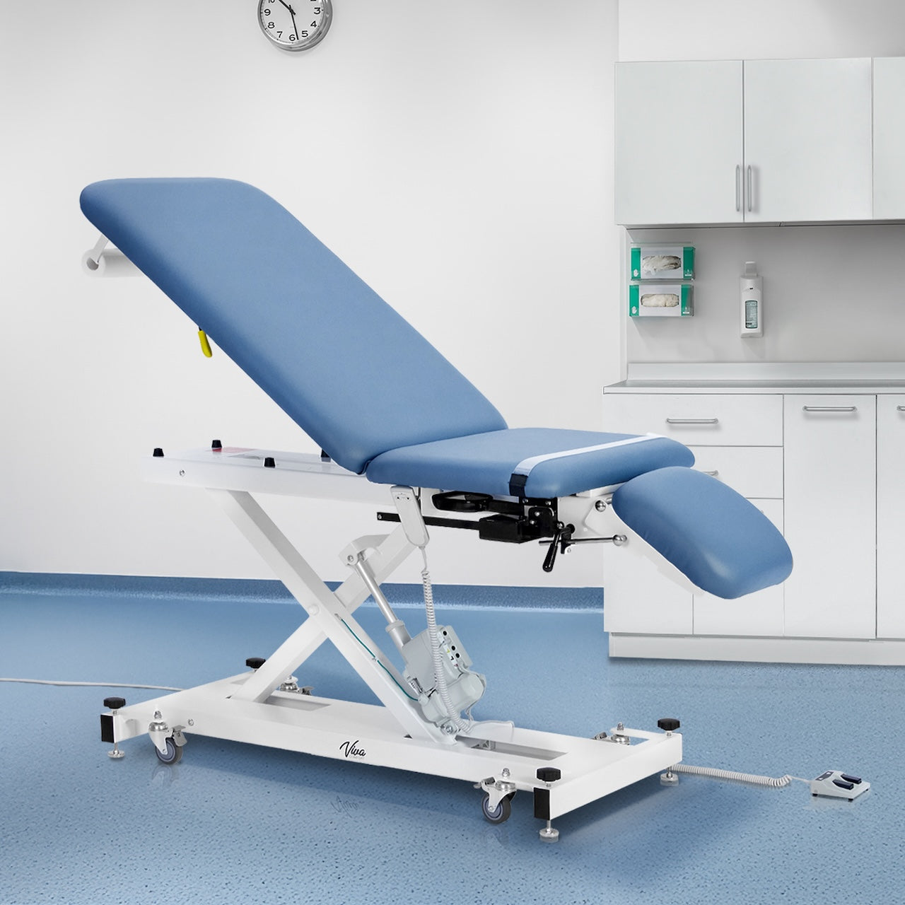 ADI903-22-SERIES Xro 3-Section Open Base Series Power Hi-Lo Exam Table with Stirrups and Leg Cushions