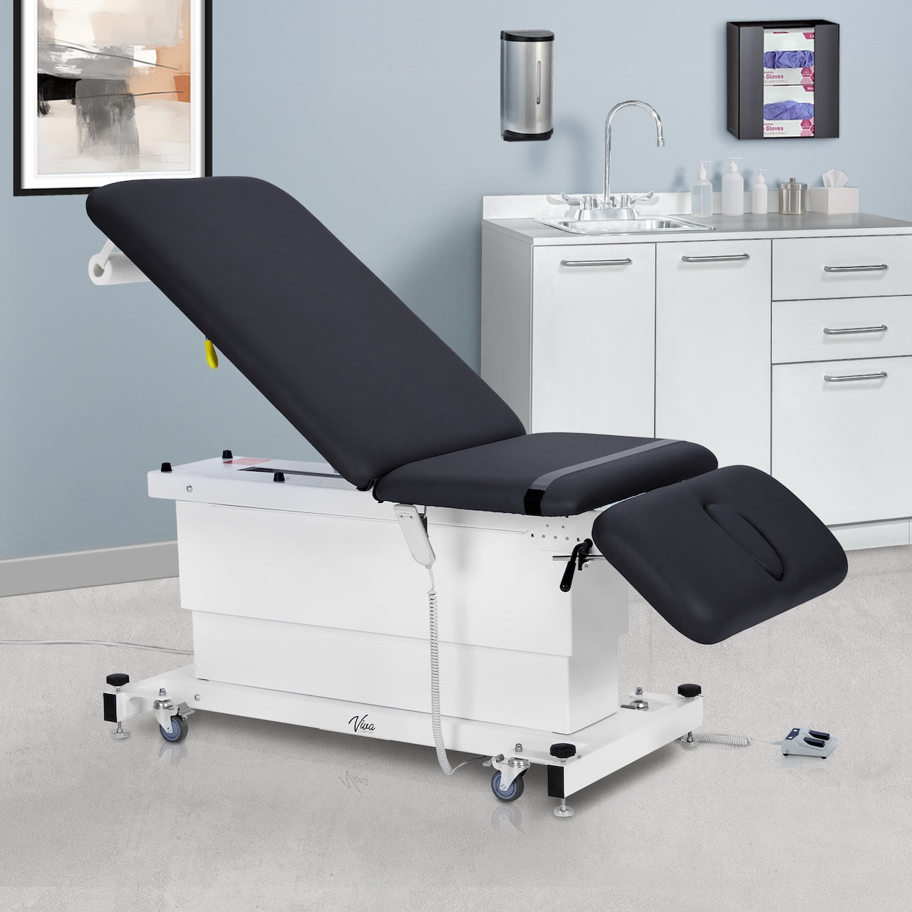ADI903-23-SERIES: Xro 3-Section Shrouded Base Series Power Hi-Lo Exam Table (Adjustable Back, Leg-Rest & Antimicrobial Upholstery, Black)