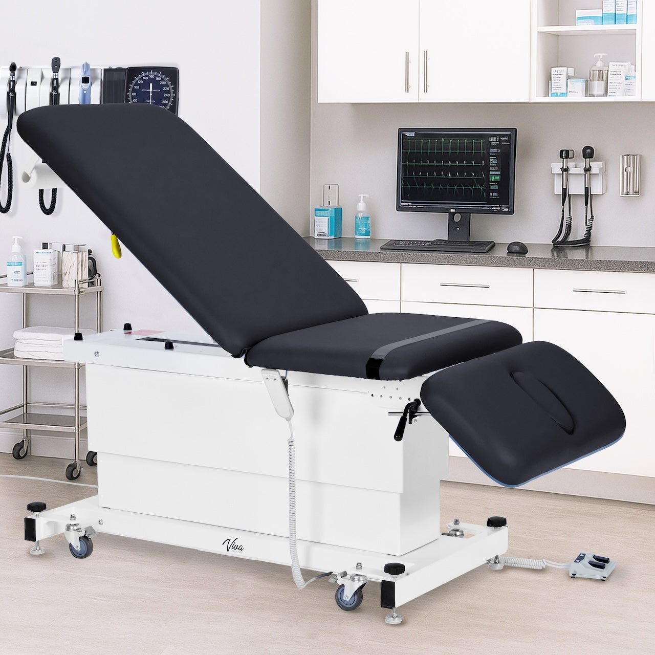 ADI903-23-SERIES: Xro 3-Section Shrouded Base Series Power Hi-Lo Exam Table (Adjustable Back, Leg-Rest & Antimicrobial Upholstery, Black)